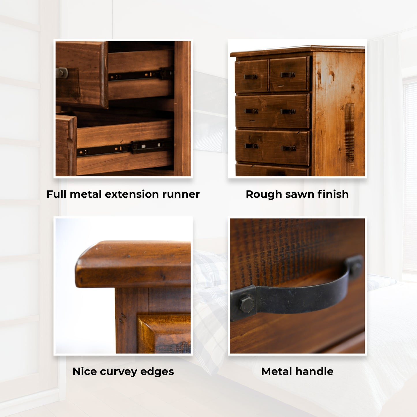 Umber Tallboy 6 Chest of Drawers Solid Pine Wood Storage Cabinet - Dark Brown - Cosy Abode
