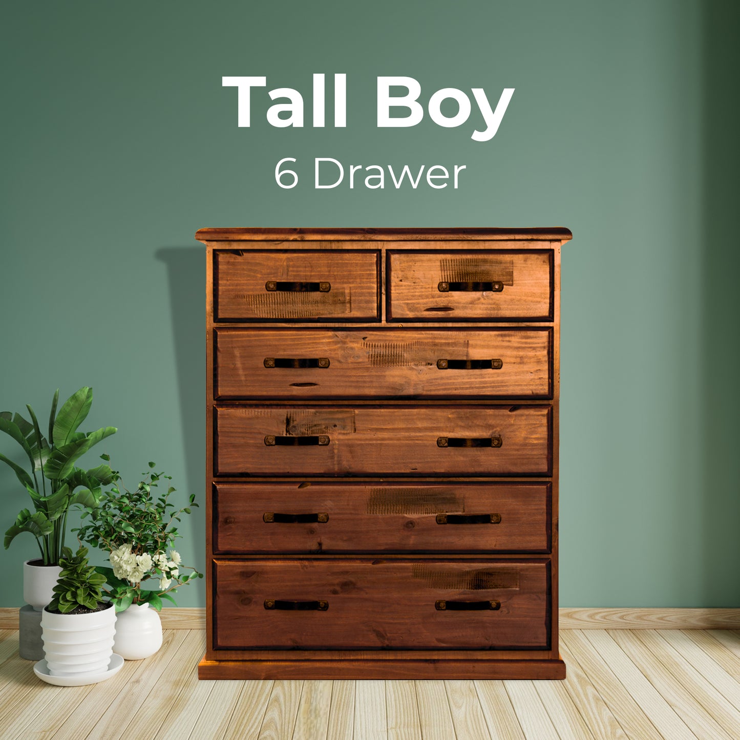 Umber Tallboy 6 Chest of Drawers Solid Pine Wood Storage Cabinet - Dark Brown - Cosy Abode