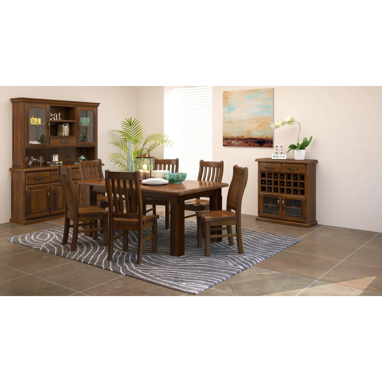 Umber 7pc Dining Set 180cm Table 6 Chair Solid Pine Wood Timber - Dark Brown - Cosy Abode