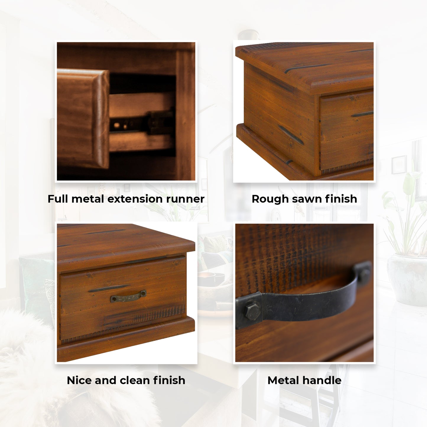 Umber Lamp Table Solid Pine Wood 1 Drawer Coffee Side Desk Sofa End - Dark Brown - Cosy Abode