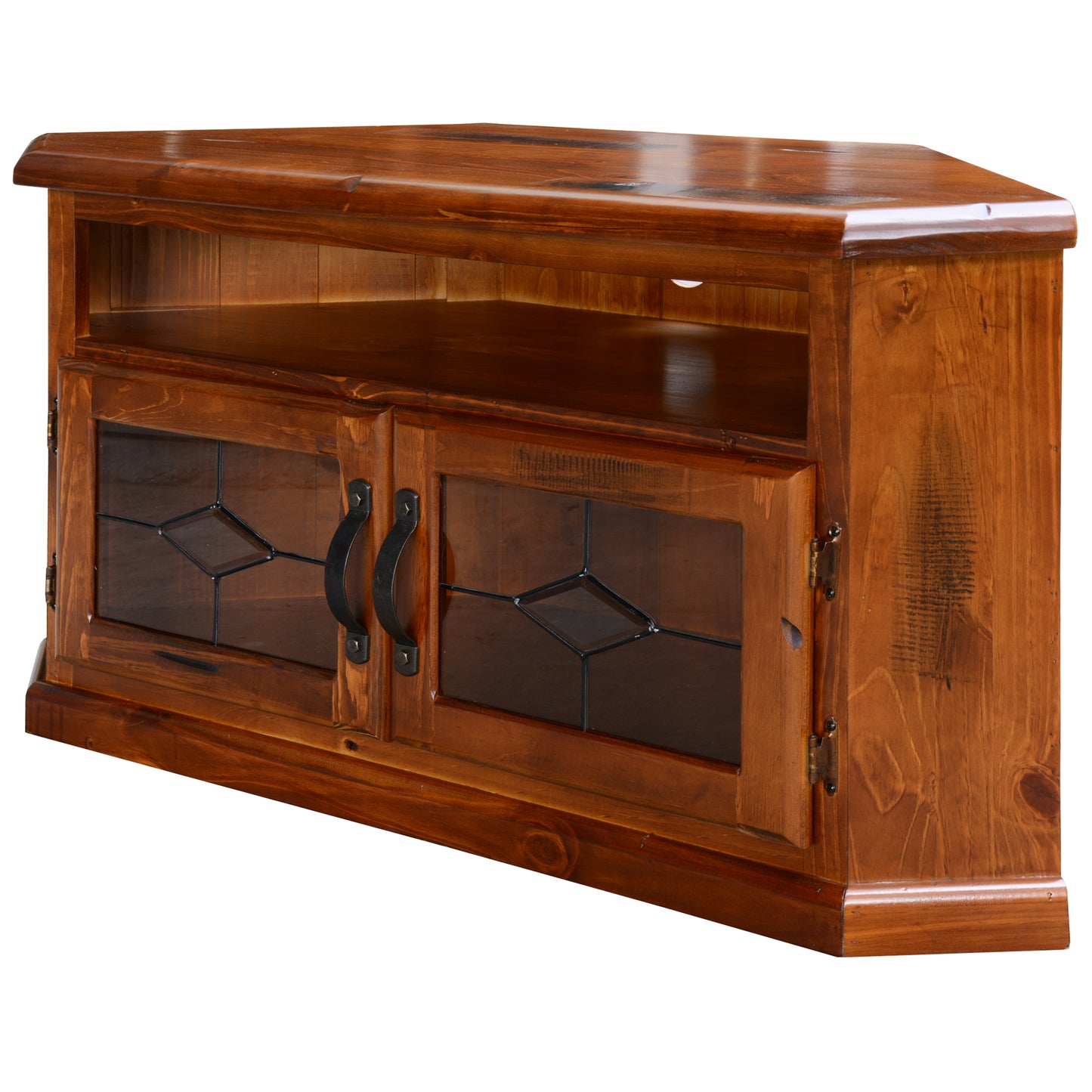 Umber Corner ETU Entertainment TV Unit 126cm 2 Door Solid Pine Wood - Dark Brown - Cosy Abode