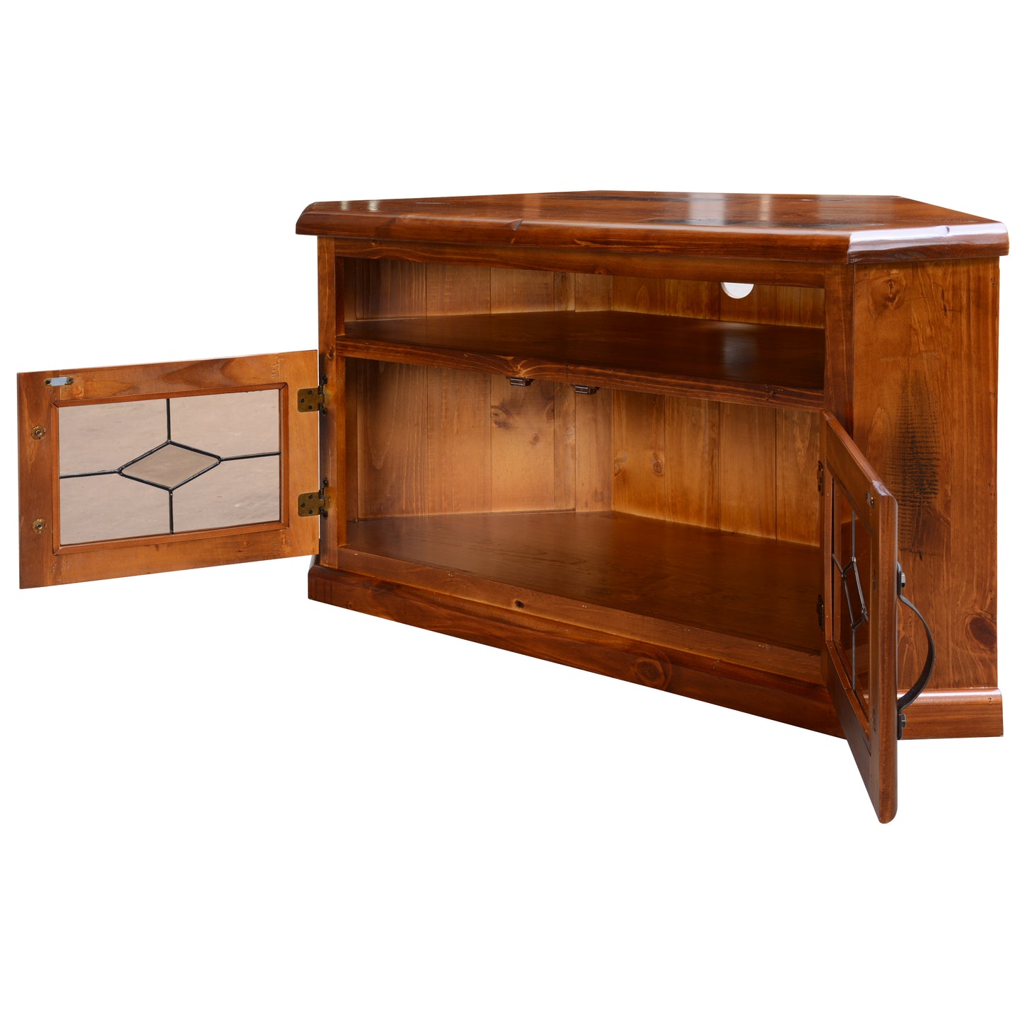 Umber Corner ETU Entertainment TV Unit 126cm 2 Door Solid Pine Wood - Dark Brown - Cosy Abode