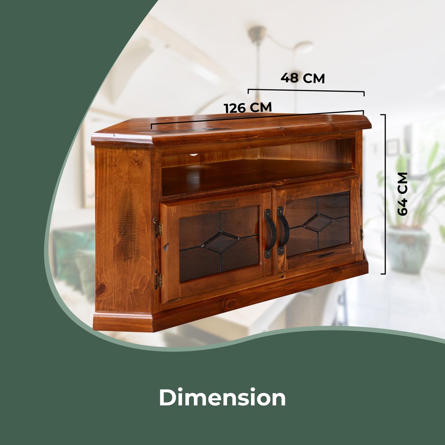 Umber Corner ETU Entertainment TV Unit 126cm 2 Door Solid Pine Wood - Dark Brown - Cosy Abode