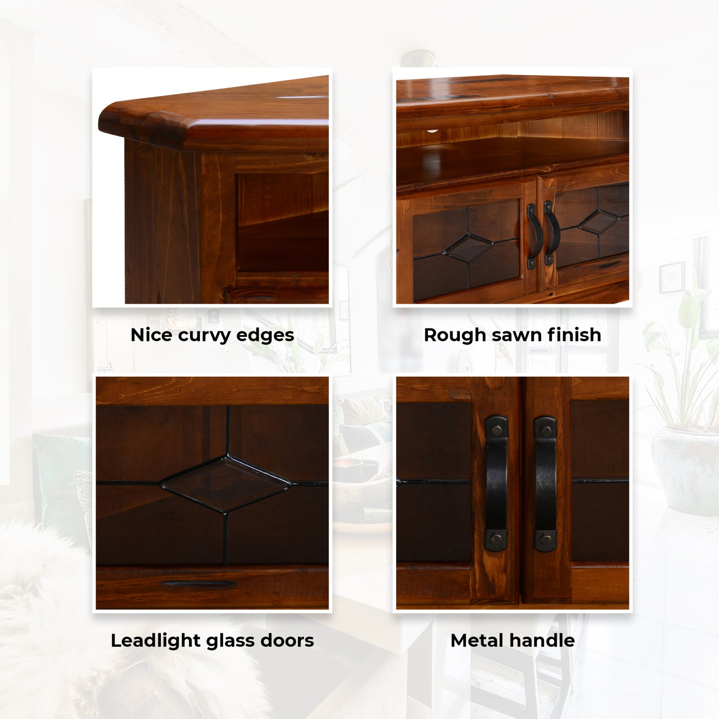 Umber Corner ETU Entertainment TV Unit 126cm 2 Door Solid Pine Wood - Dark Brown - Cosy Abode