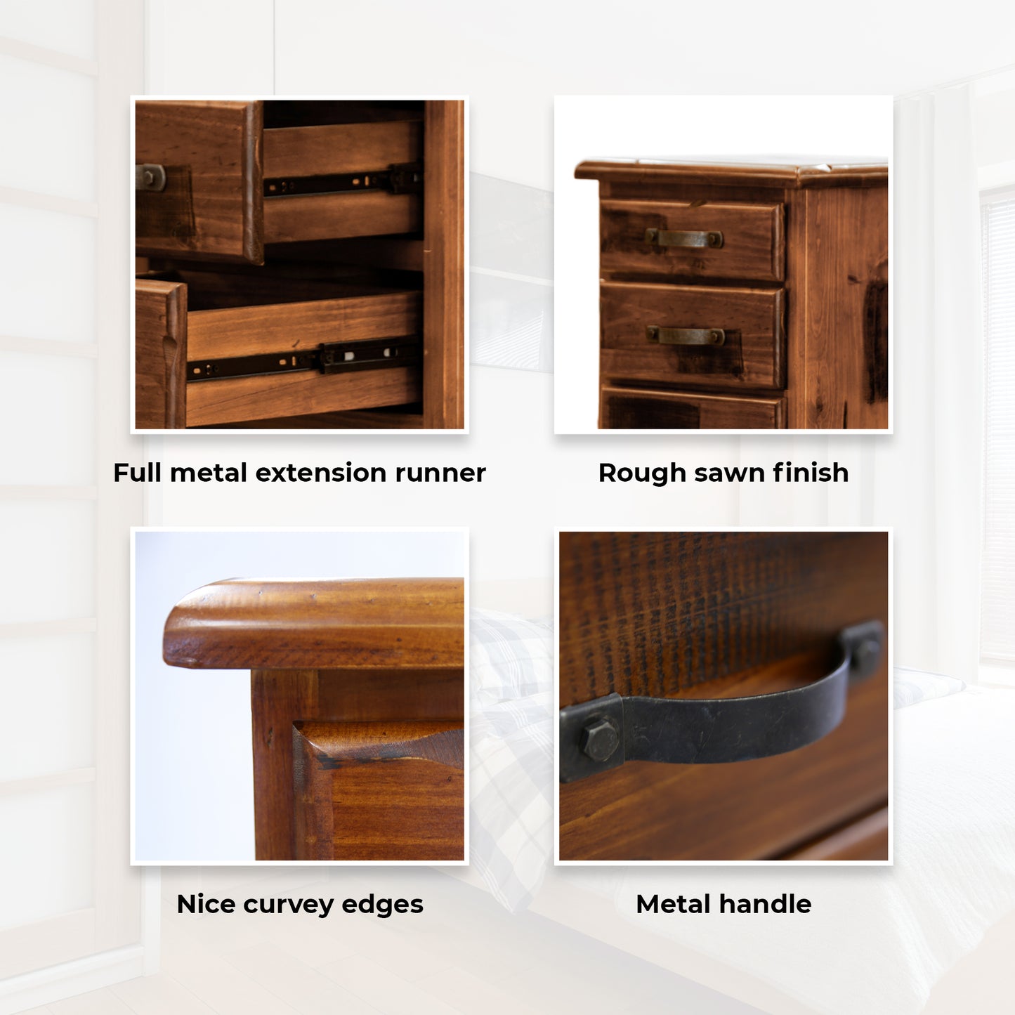 Umber 4pc Queen Bed Frame Suite Bedside Dresser Furniture Package - Dark Brown - Cosy Abode