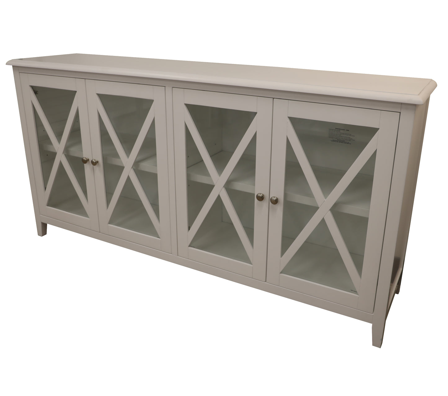 Daisy Buffet Table 180cm 4 Glass Door Solid Acacia Wood Hampton Furniture -White - Cosy Abode