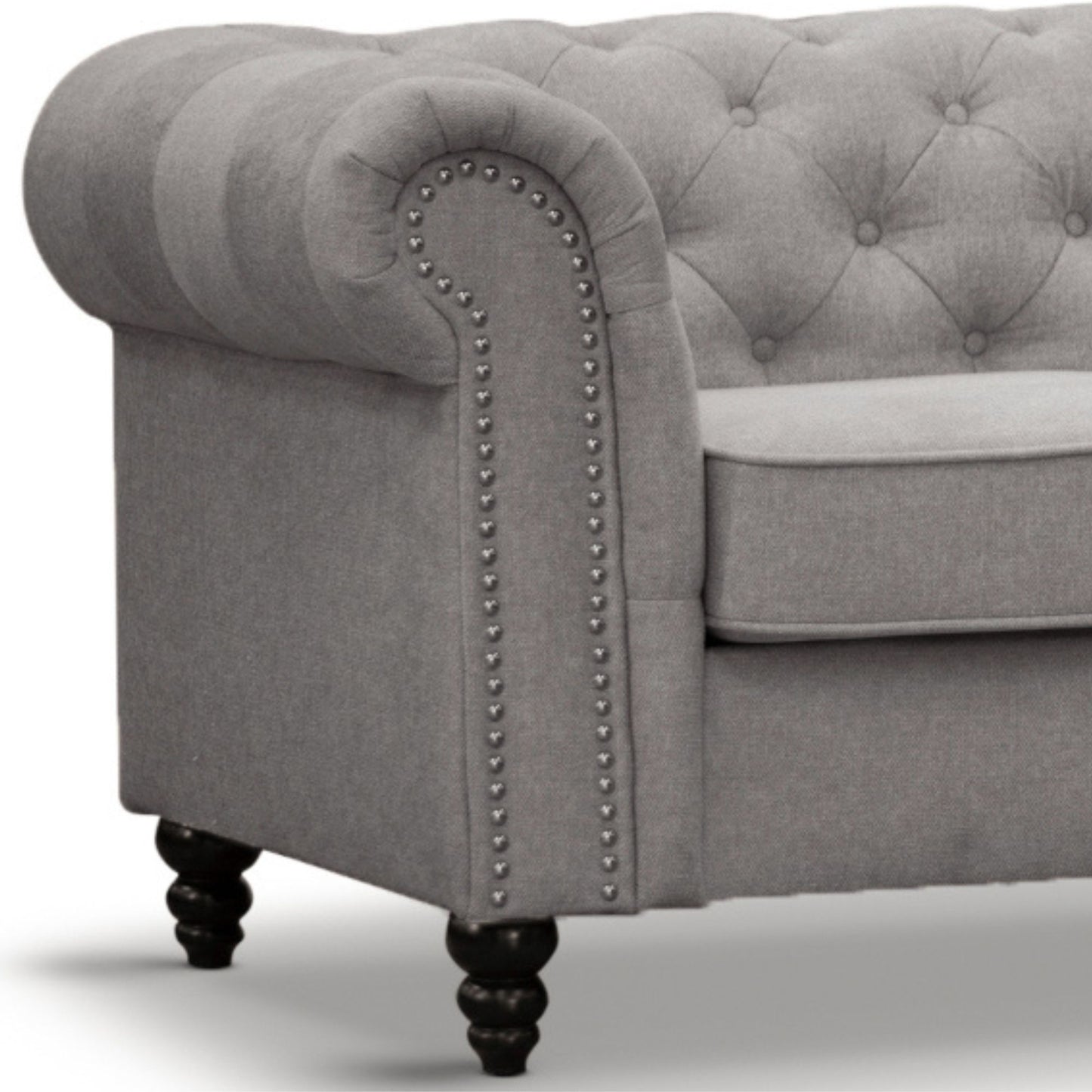 Mellowly 3 Seater Sofa Fabric Uplholstered Chesterfield Lounge Couch - Grey - Cosy Abode