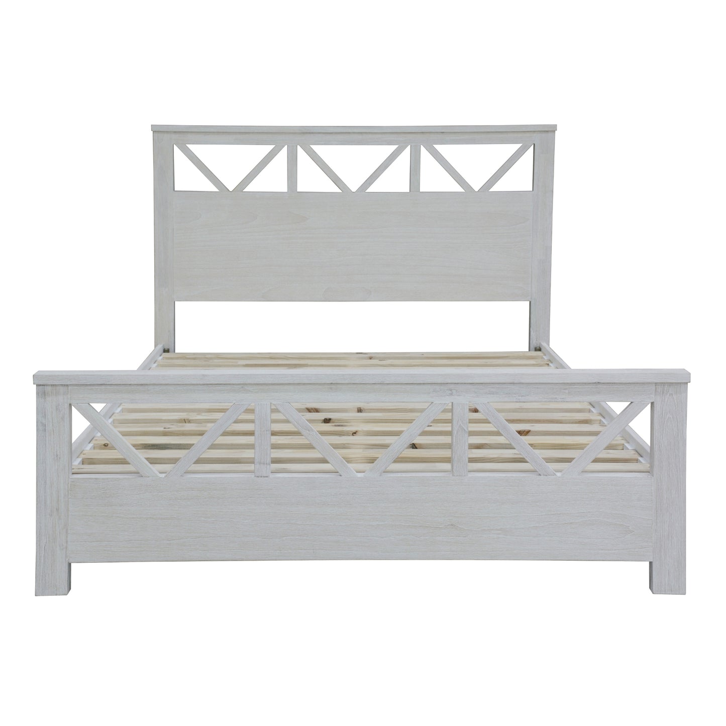 Myer Double Size Bed Frame Solid Timber Wood Mattress Base White Wash - Cosy Abode
