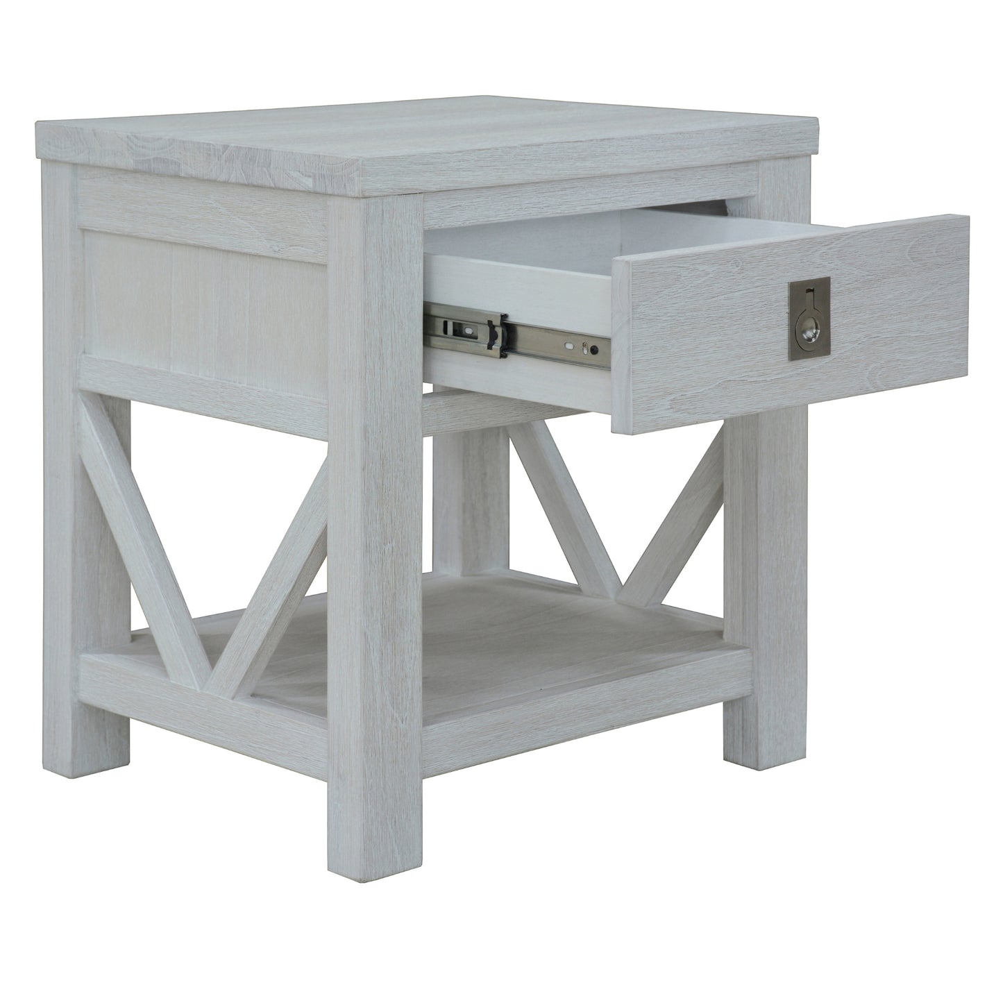 Myer 4pc Double Bed Suite Bedside Tallboy Bedroom Furniture Package White Wash - Cosy Abode