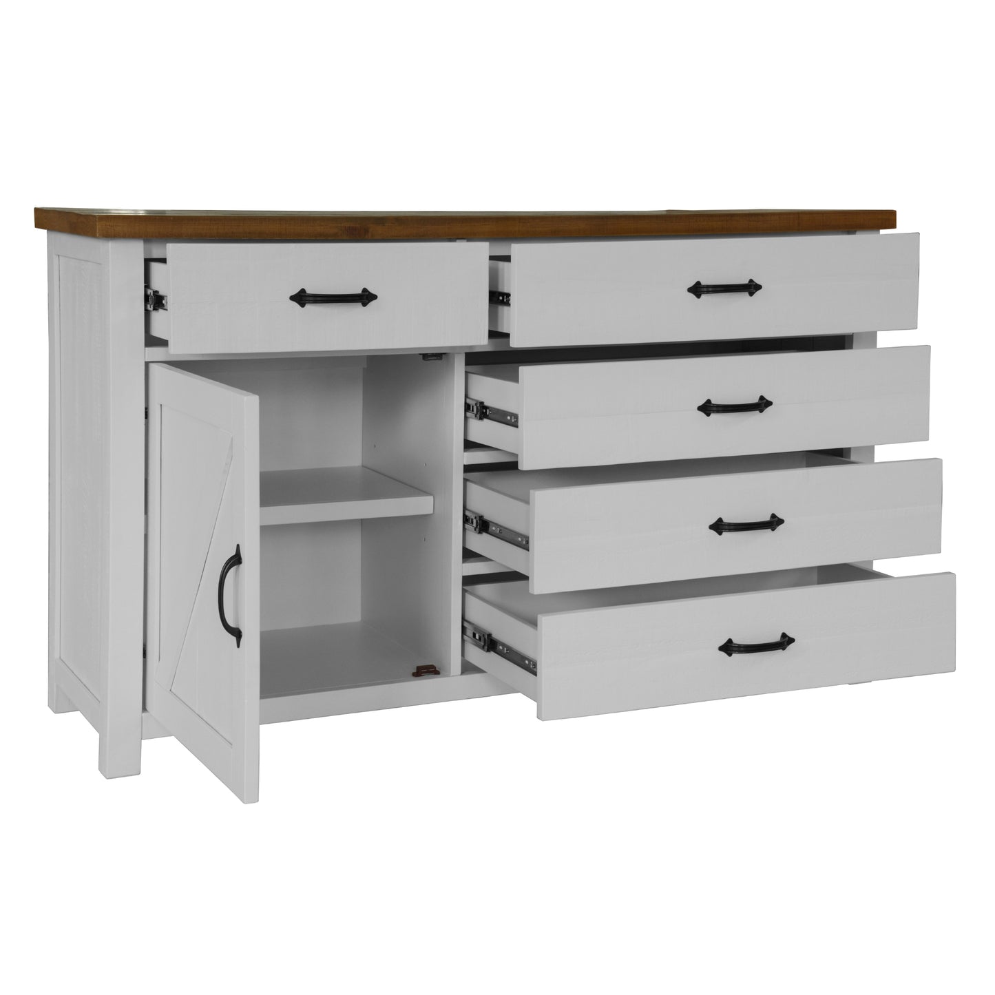 Grandy Dresser 5 Chest of Drawers 1 Door Bed Storage Cabinet White Brown - Cosy Abode