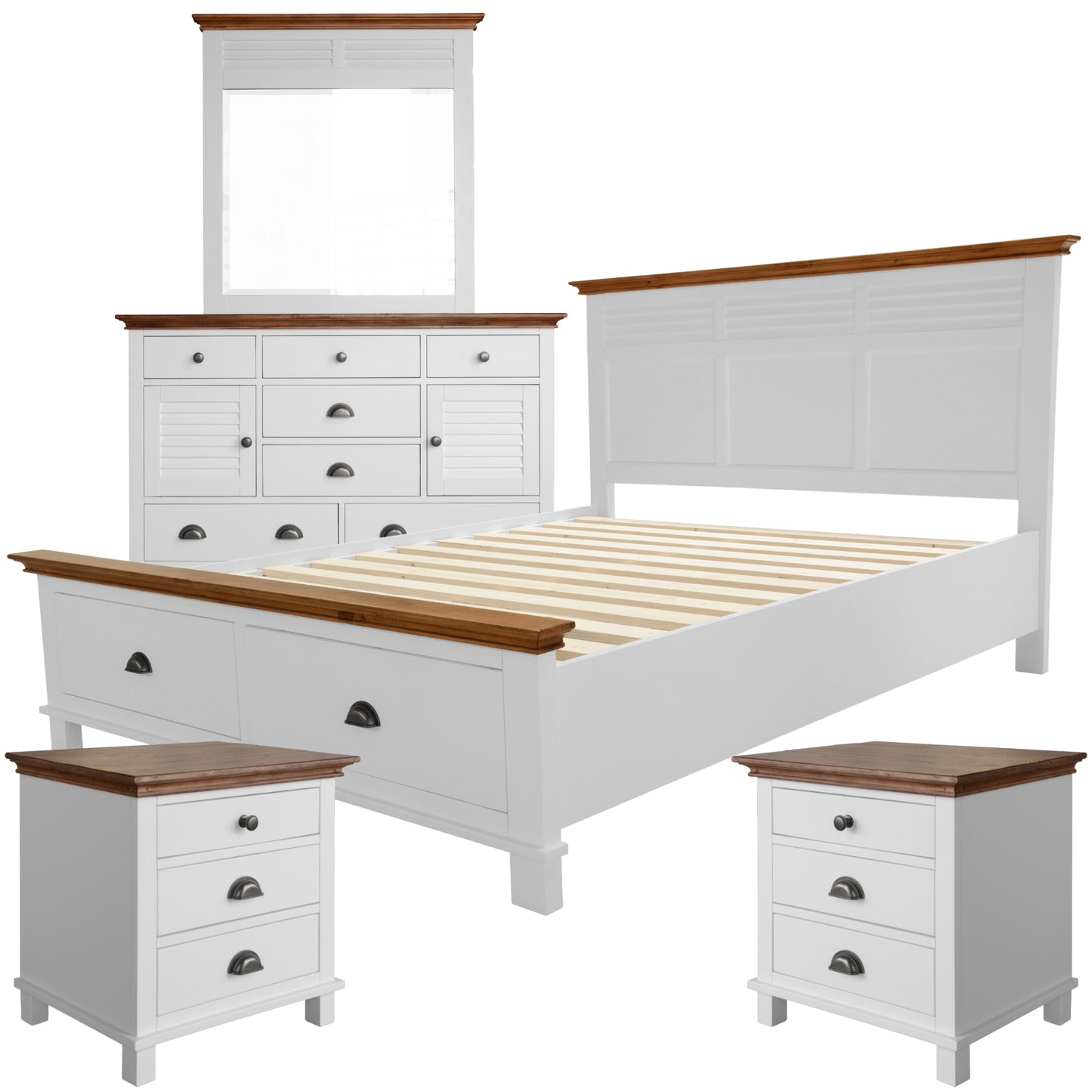Virginia 4pc King Bed Suite Bedside Dresser Bedroom Furniture Package - White - Cosy Abode