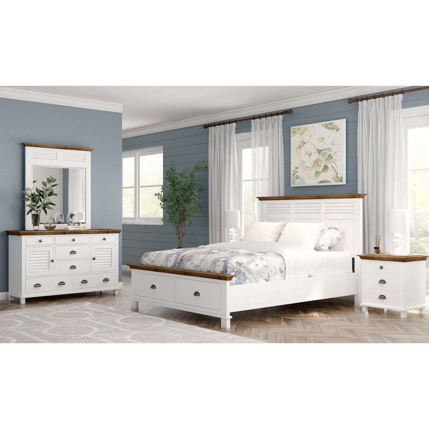 Virginia 4pc Queen Bed Suite Bedside Dresser Bedroom Furniture Package - White - Cosy Abode