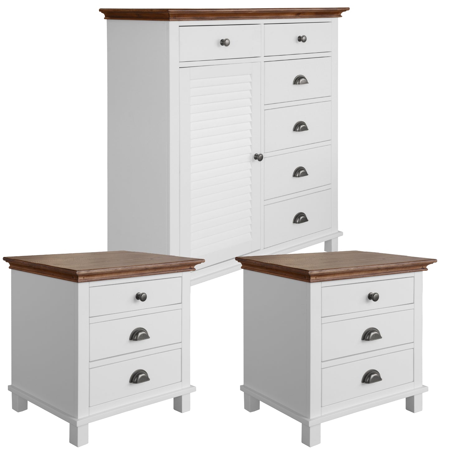 Virginia Bedside Tallboy 3pc Bedroom Set Drawers Nightstand Storage Cabinet -WHT - Cosy Abode