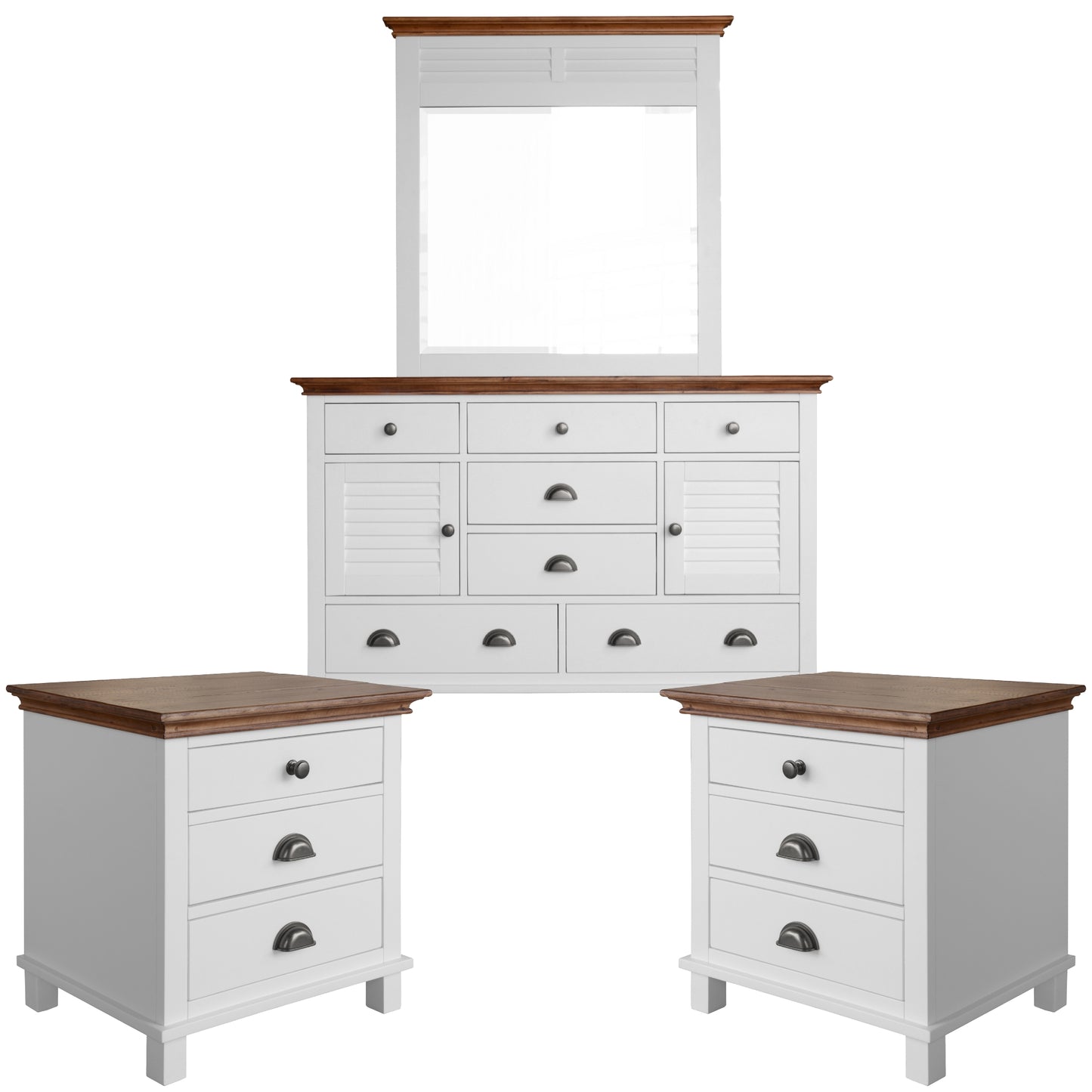 Virginia Bedside Dresser 3pc Bedroom Set Drawers Nightstand Storage Cabinet -WHT - Cosy Abode