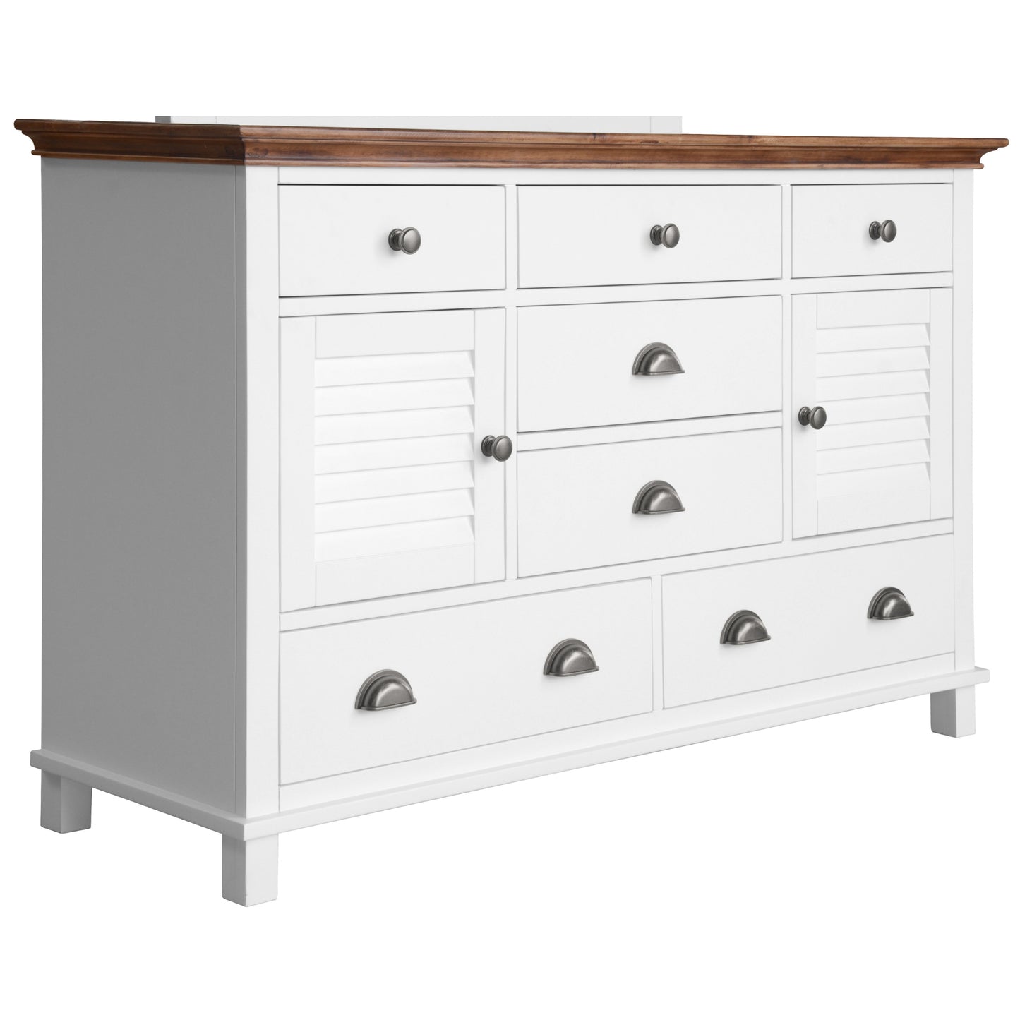 Virginia Dresser 7 Chest of Drawers Solid Wood Tallboy Cabinet - White - Cosy Abode