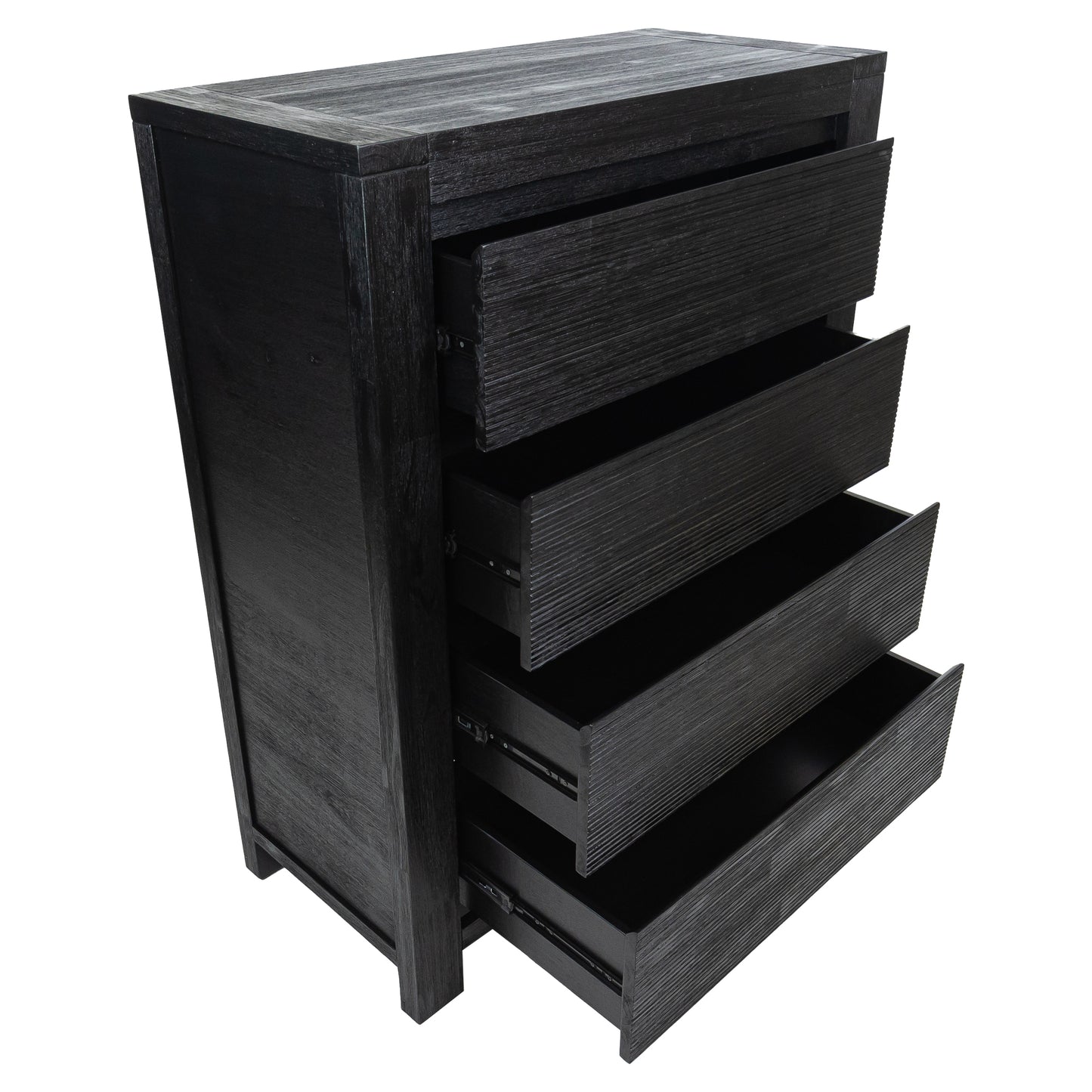Tofino Tallboy 4 Chest of Drawers Solid Acacia Wood Bed Storage Cabinet - Black - Cosy Abode