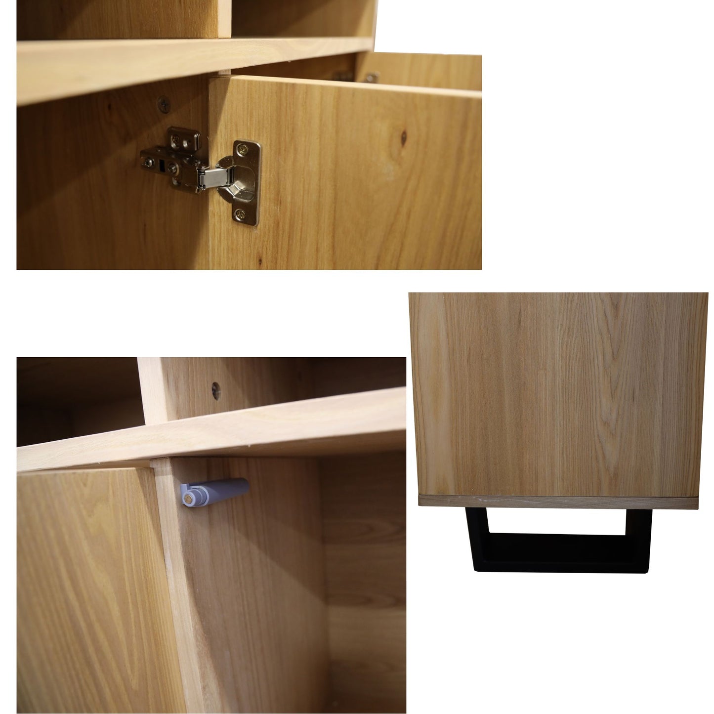 Petunia Buffet Table 160cm 3 Door 3 Niche Elm Timber Wood Metal Leg - Natural - Cosy Abode