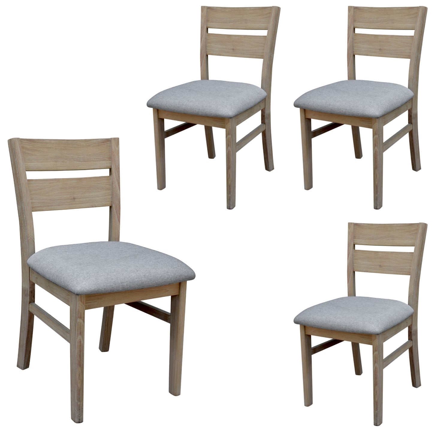Tyler 4pc Set Dining Chair Fabric Seat Solid Acacia Timber Wood Brushed Smoke - Cosy Abode