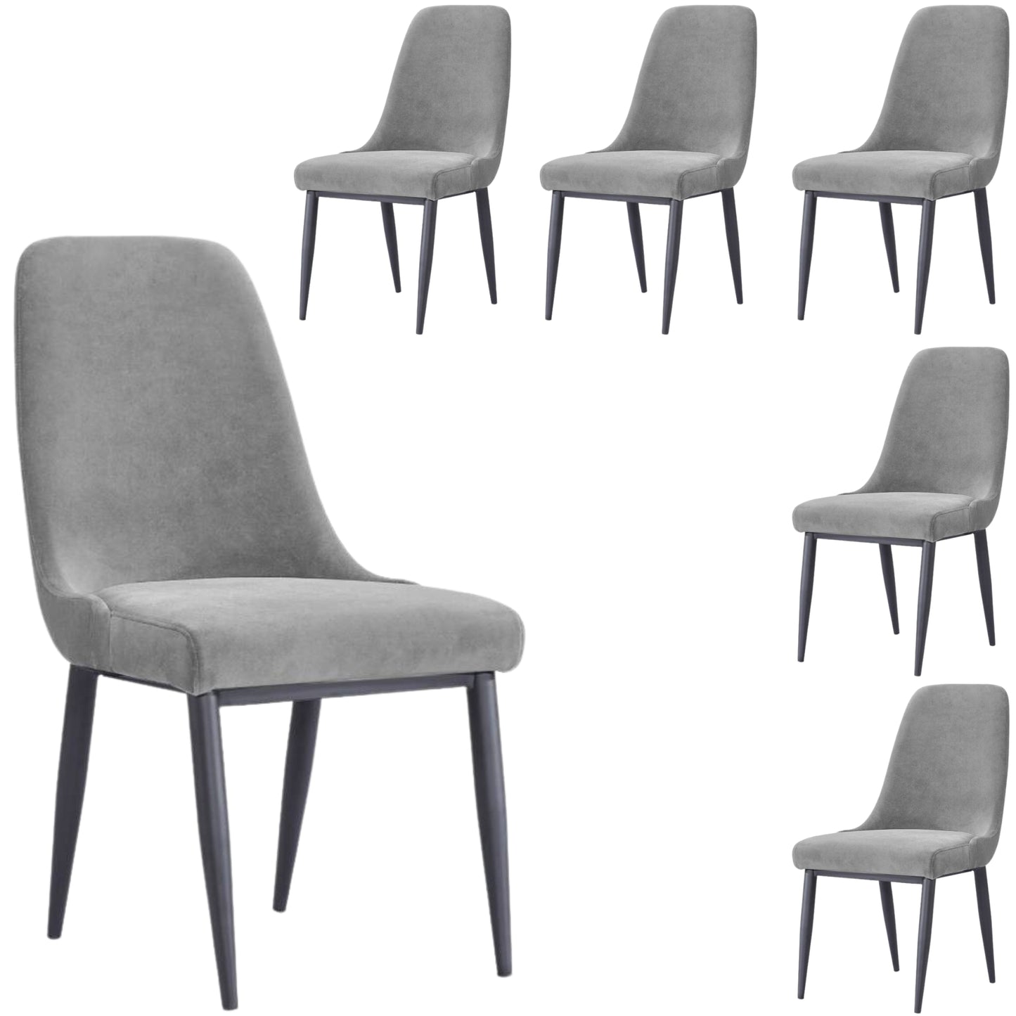 Eva Dining Chair Set of 6 Fabric Seat with Metal Frame - Grey - Cosy Abode