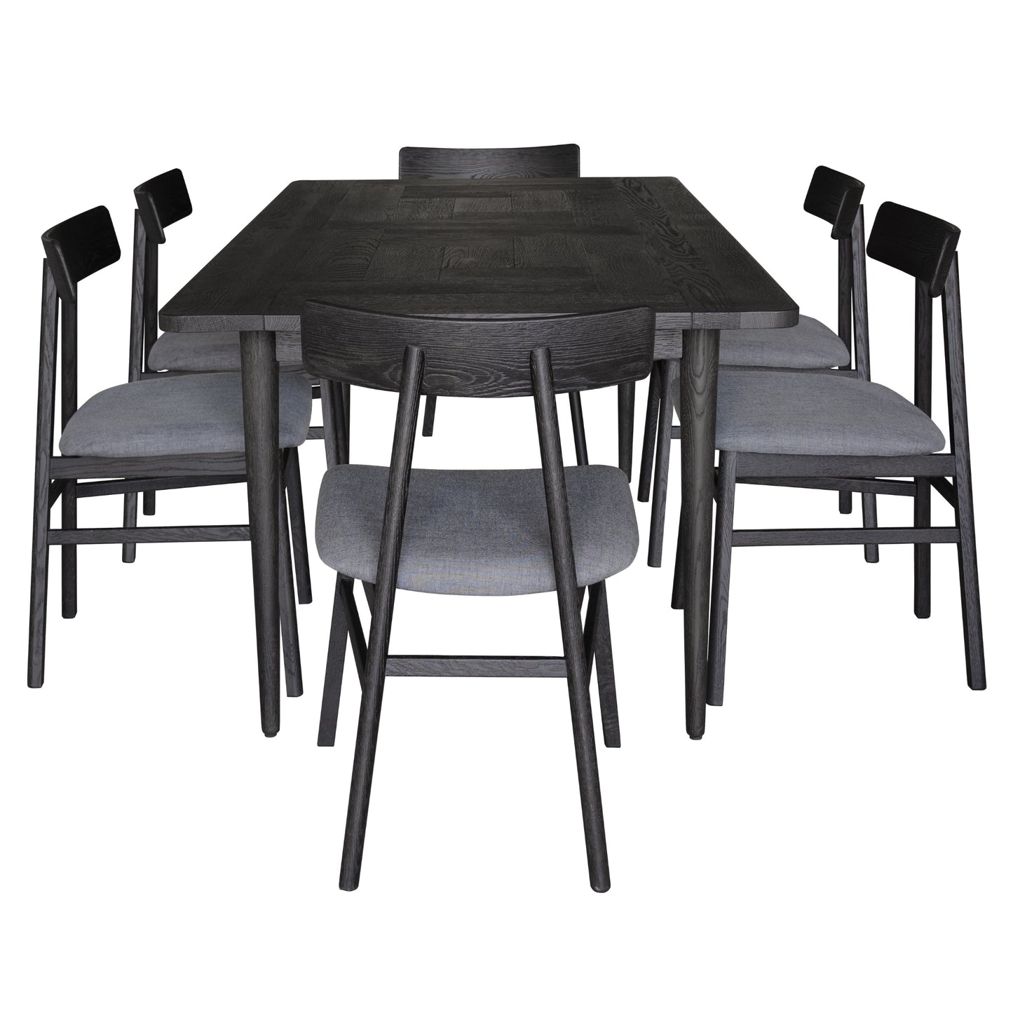 Claire 7pc Dining Set Table 180cm Solid Oak Wood Fabric Seat Chair - Black - Cosy Abode