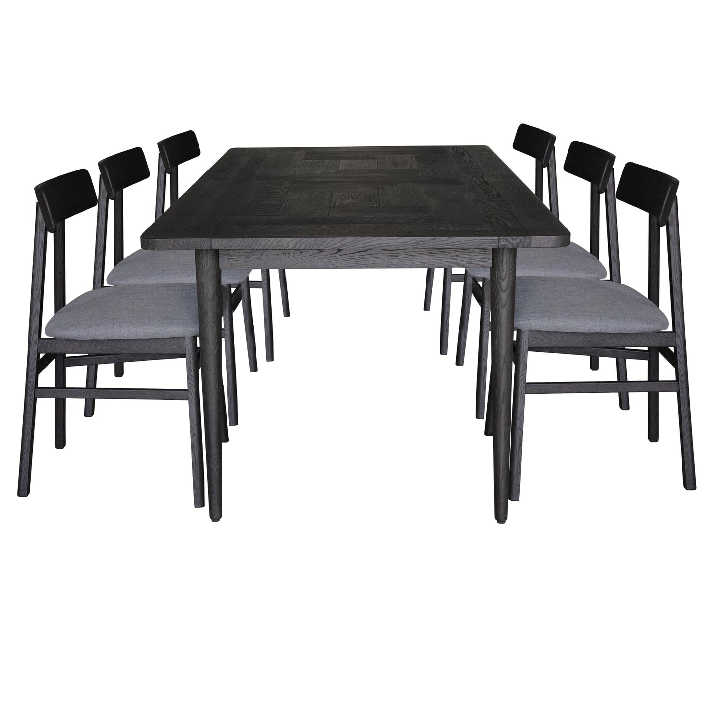 Claire 7pc Dining Set Table 180cm Solid Oak Wood Fabric Seat Chair - Black - Cosy Abode