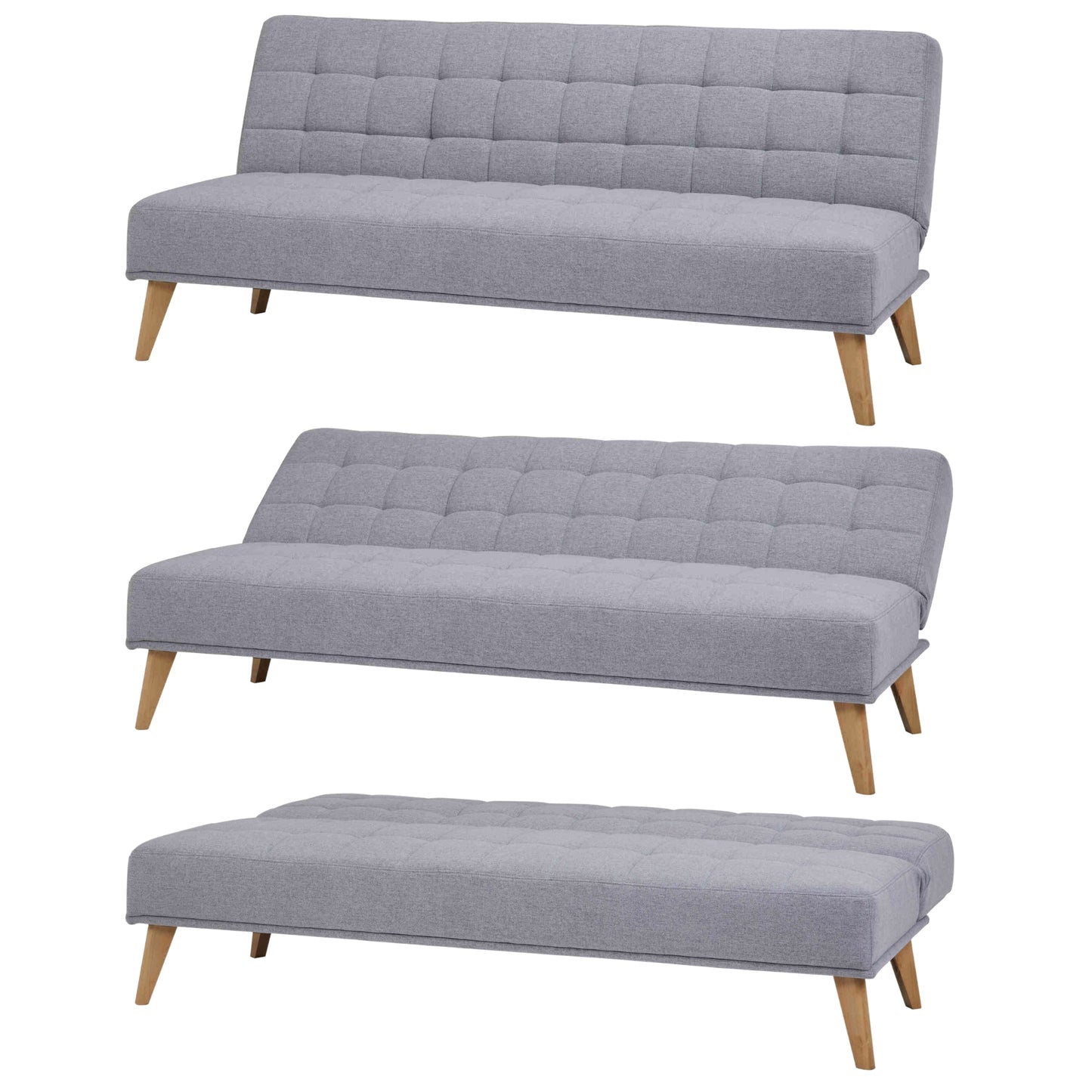 Brando 3 Seater Sofa Futon Bed Fabric Lounge Couch - Grey - Cosy Abode