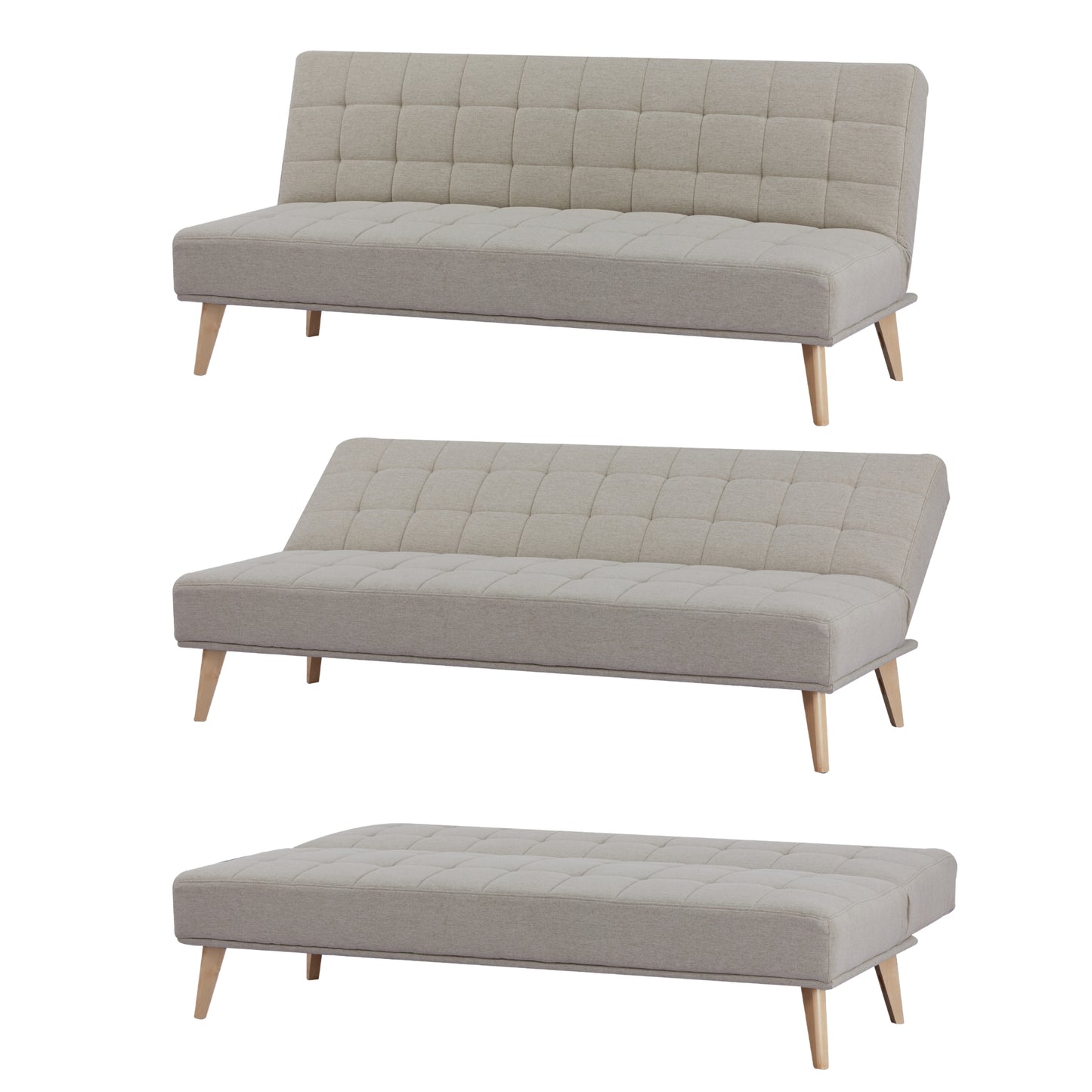 Brando 3 Seater Sofa Futon Bed Fabric Lounge Couch - Beige - Cosy Abode