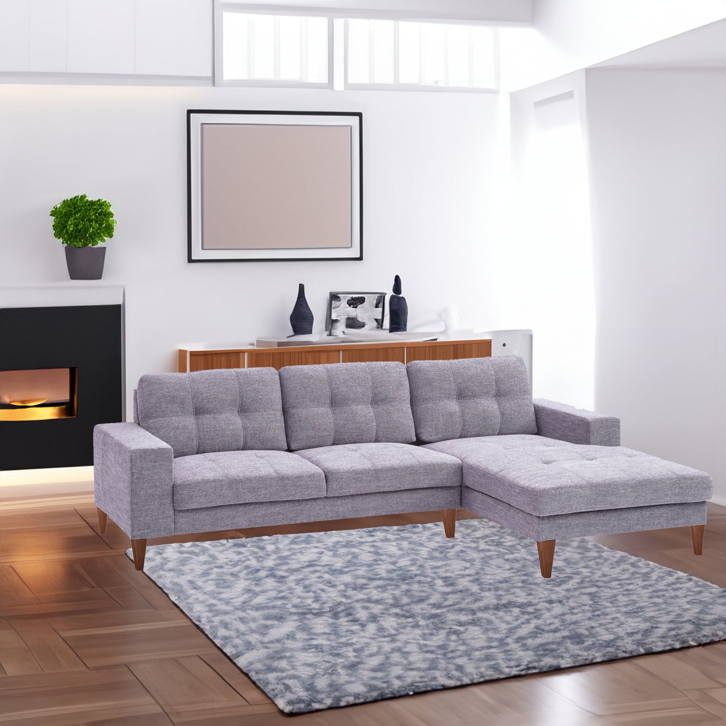 Juliet 2 Seater Sofa Soft Fabric Uplholstered Lounge Couch with RHF Chaise Grey - Cosy Abode