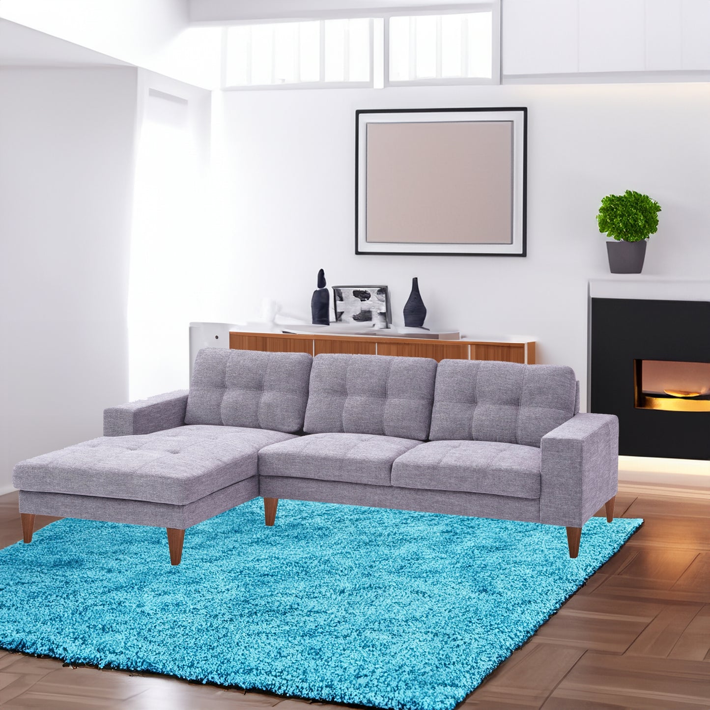 Juliet 2 Seater Sofa Soft Fabric Uplholstered Lounge Couch with LHF Chaise Grey - Cosy Abode