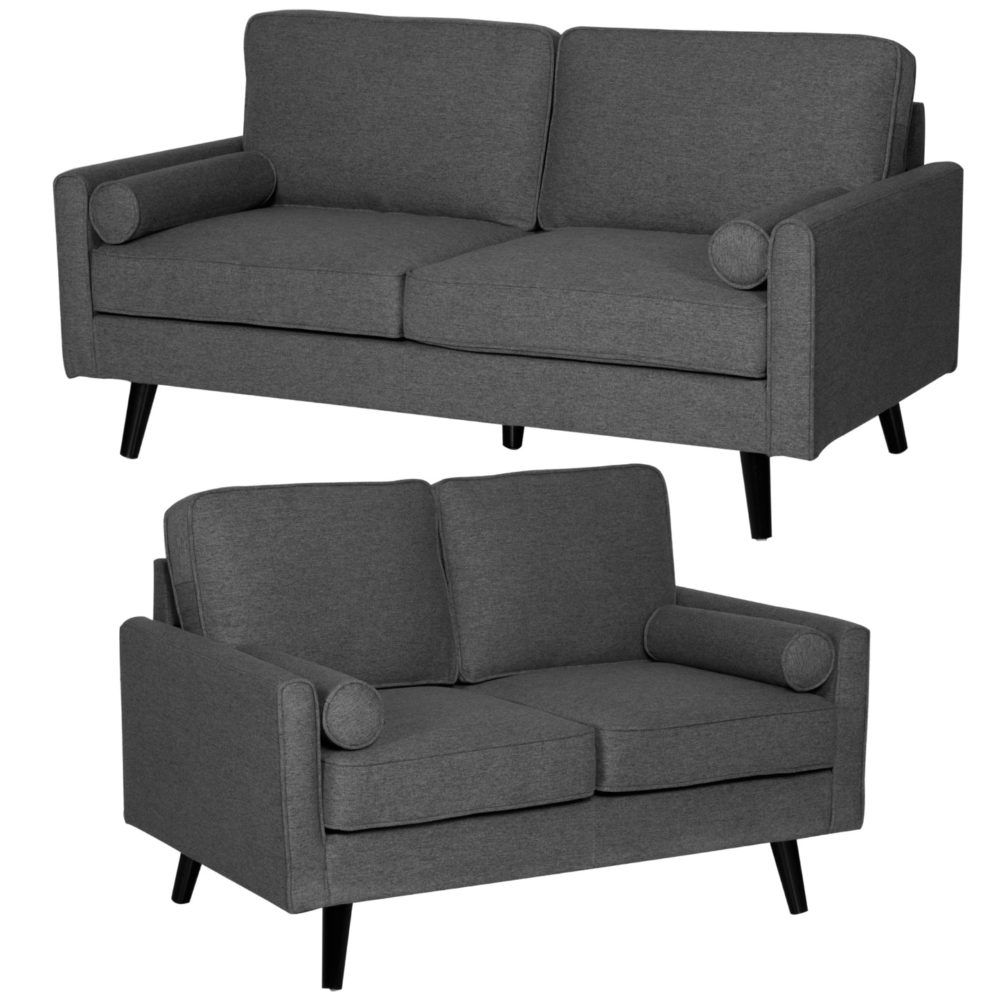 Lexi 2 + 2.5 Seater Sofa Set Fabric Uplholstered Lounge Couch - Dark Grey - Cosy Abode