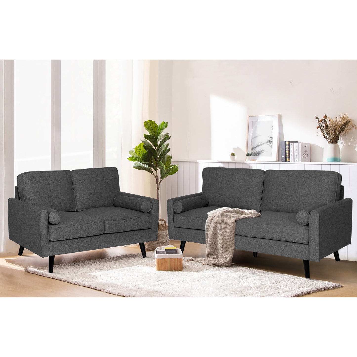 Lexi 2 + 2.5 Seater Sofa Set Fabric Uplholstered Lounge Couch - Dark Grey - Cosy Abode