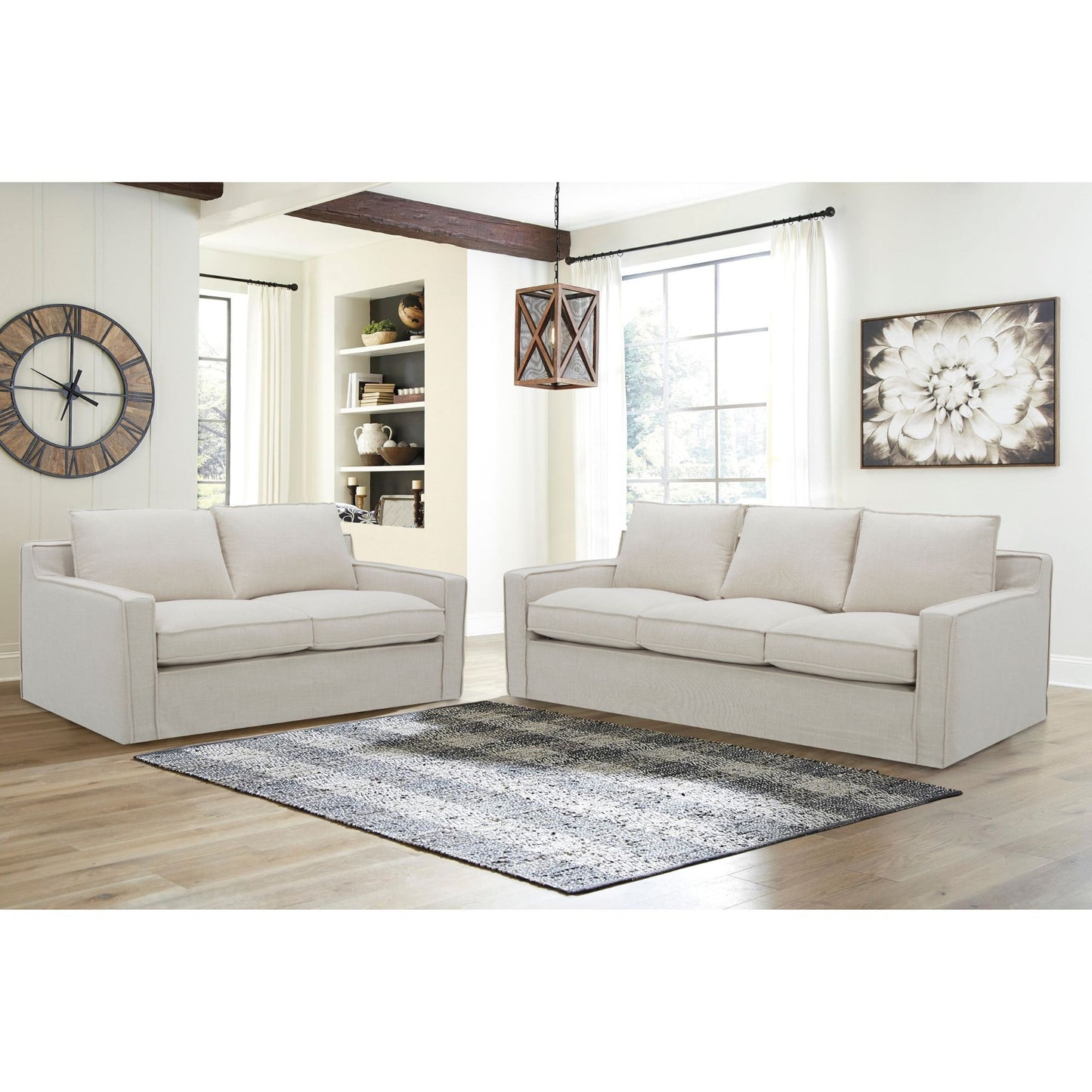 Plushy 2 + 3 Seater Sofa Set Fabric Uplholstered Lounge Couch - Stone - Cosy Abode