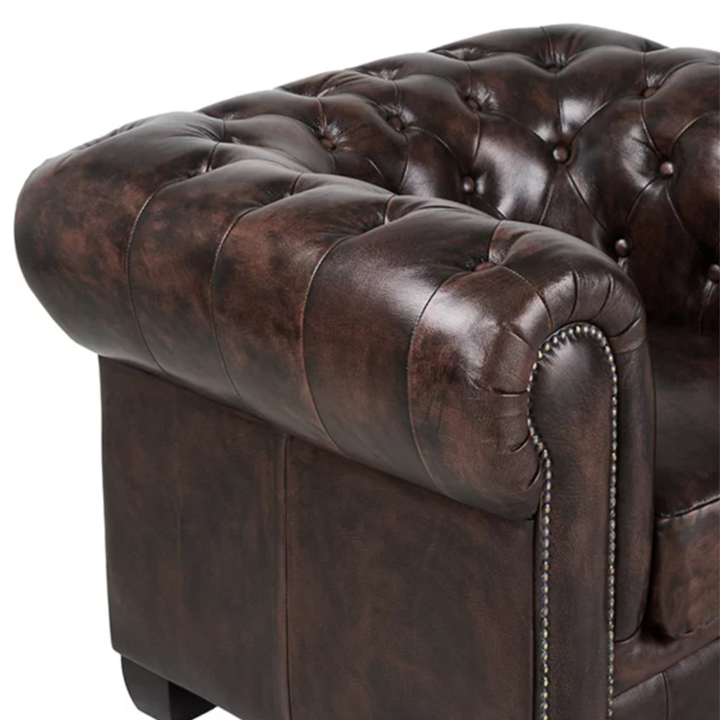 Max Chesterfield Armchair Single Seater Sofa Genuine Leather Antique Brown - Cosy Abode