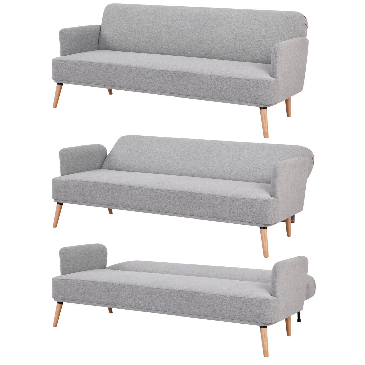 Merlin 3 Seater Sofa Futon Bed Fabric Lounge Couch - Grey - Cosy Abode
