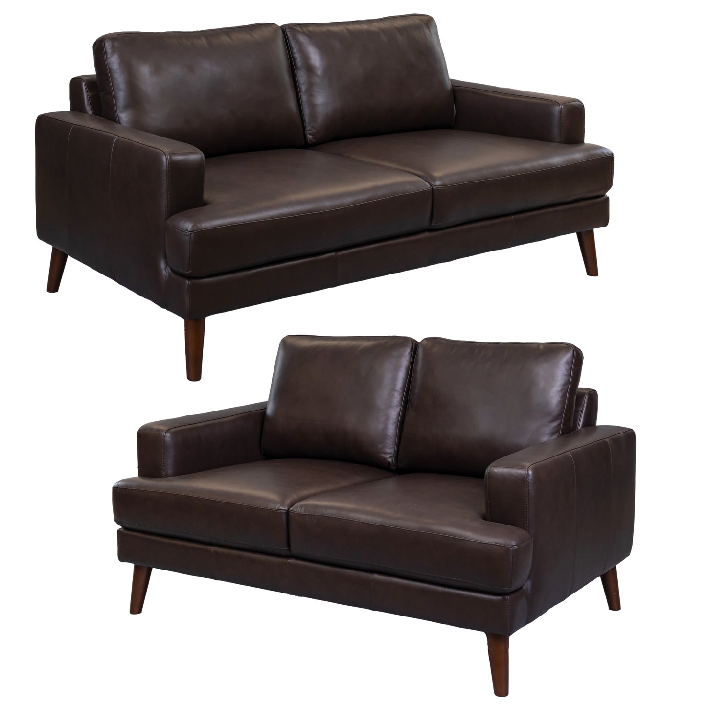 Matilda 2 + 3 Seater Sofa Leather Upholstered Lounge Set - Chocolate - Cosy Abode