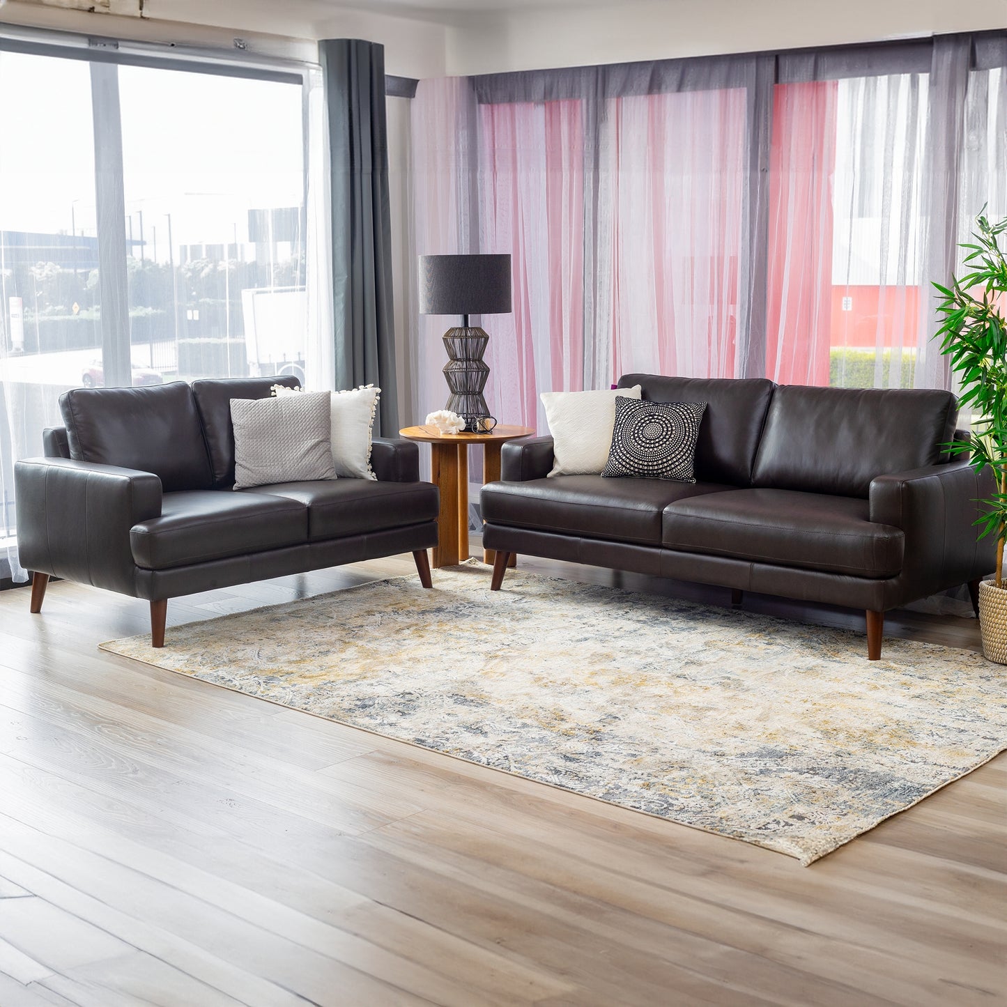 Matilda 2 + 3 Seater Sofa Leather Upholstered Lounge Set - Chocolate - Cosy Abode