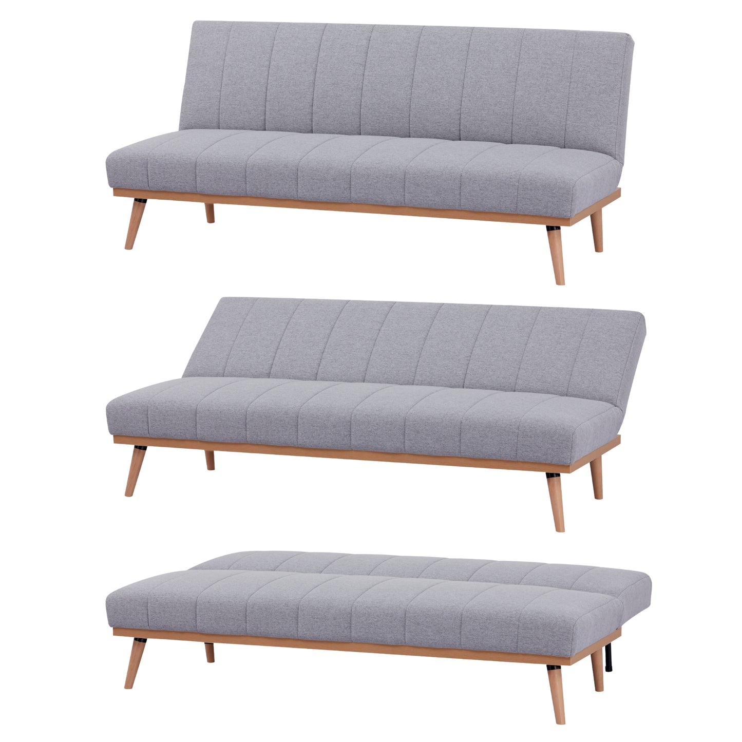 Monroe 3 Seater Sofa Futon Bed Fabric Lounge Couch - Grey - Cosy Abode