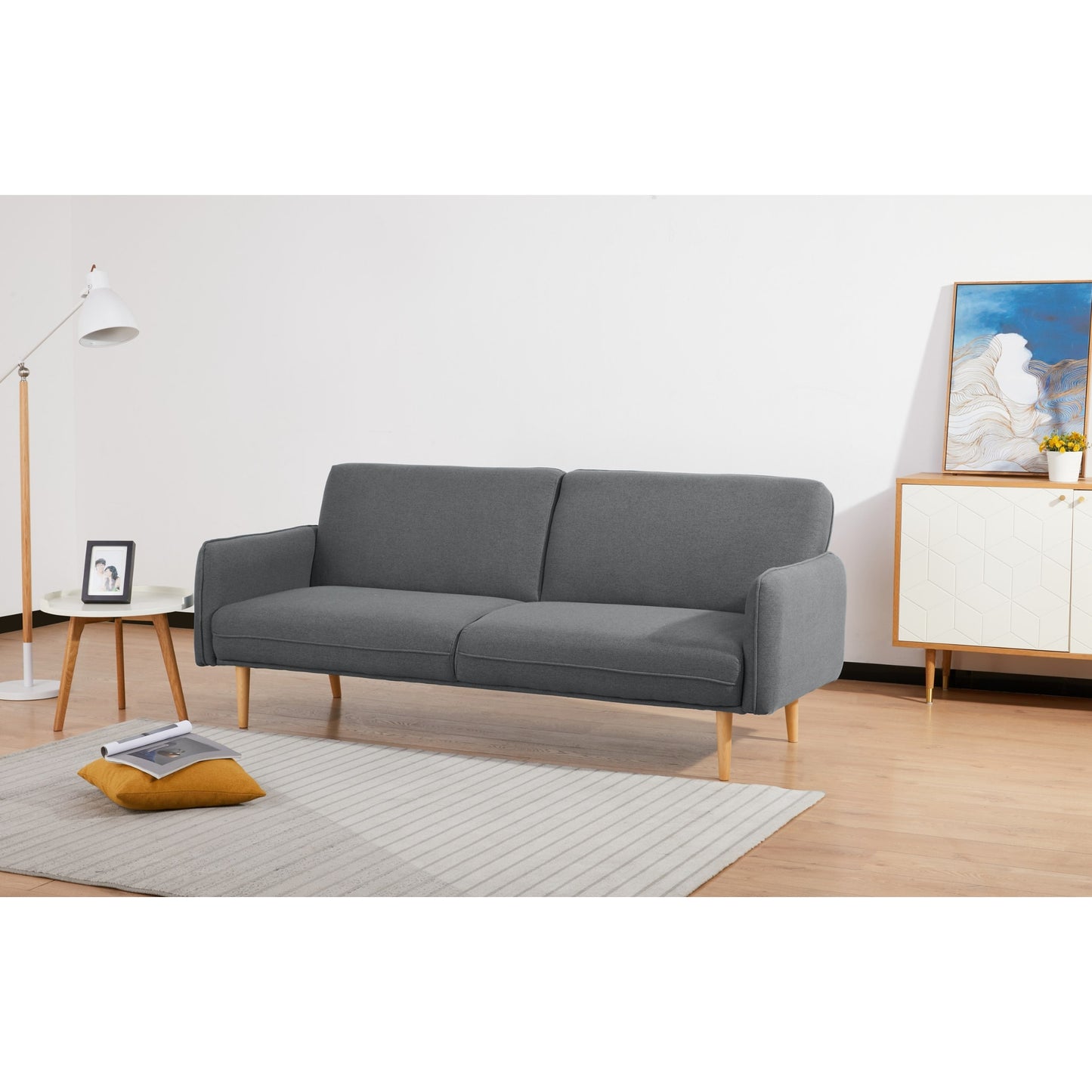 Celia 3 Seater Sofa Queen Bed Fabric Uplholstered Lounge Couch - Mid Grey - Cosy Abode