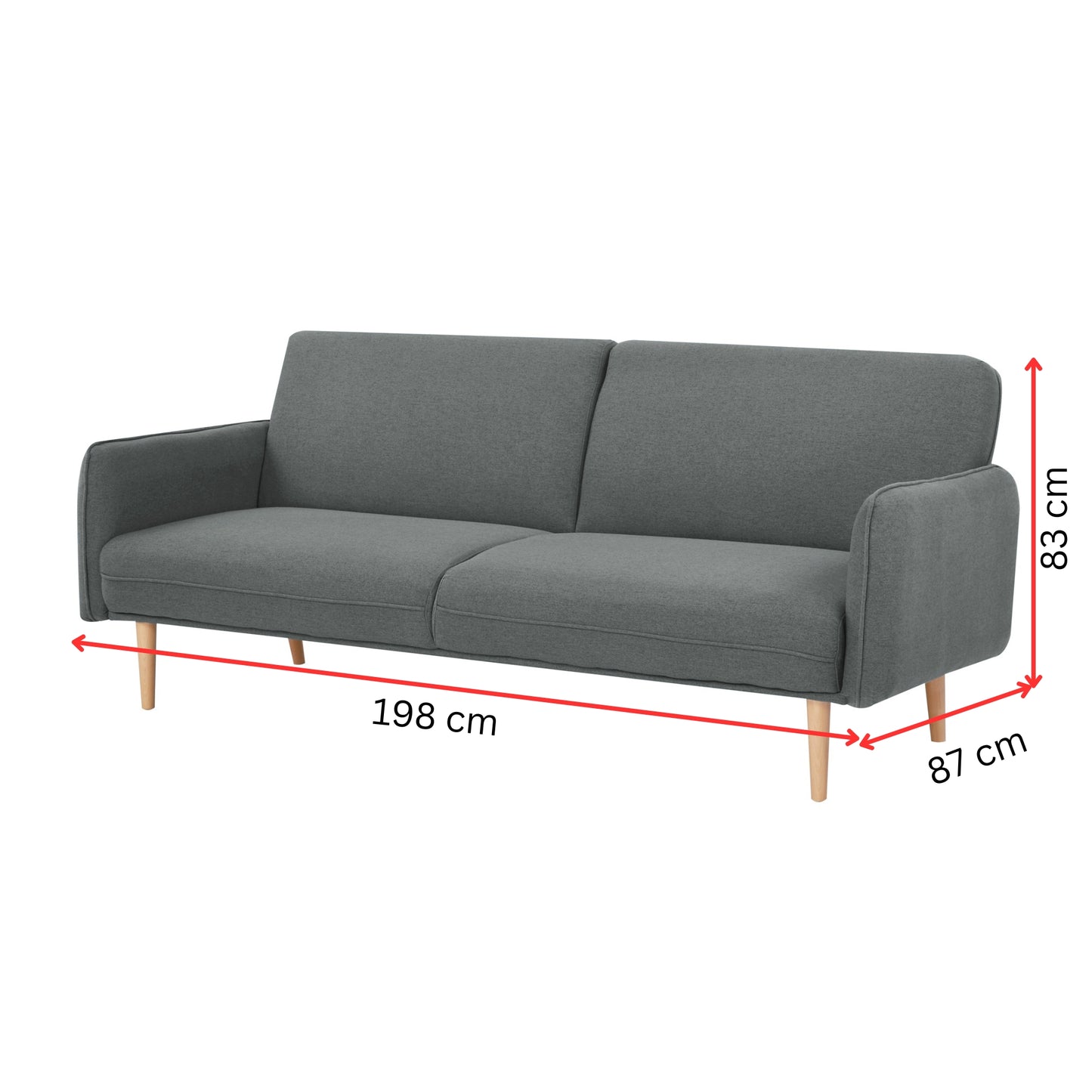 Celia 3 Seater Sofa Queen Bed Fabric Uplholstered Lounge Couch - Mid Grey - Cosy Abode