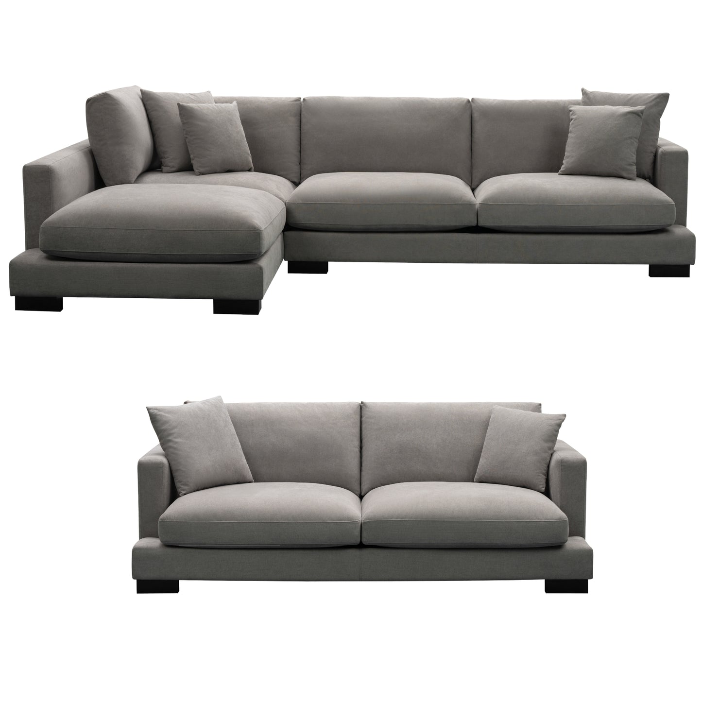 Royalty 3 + 3 Seater Sofa Fabric Uplholstered Left Chaise Lounge Couch - Grey - Cosy Abode