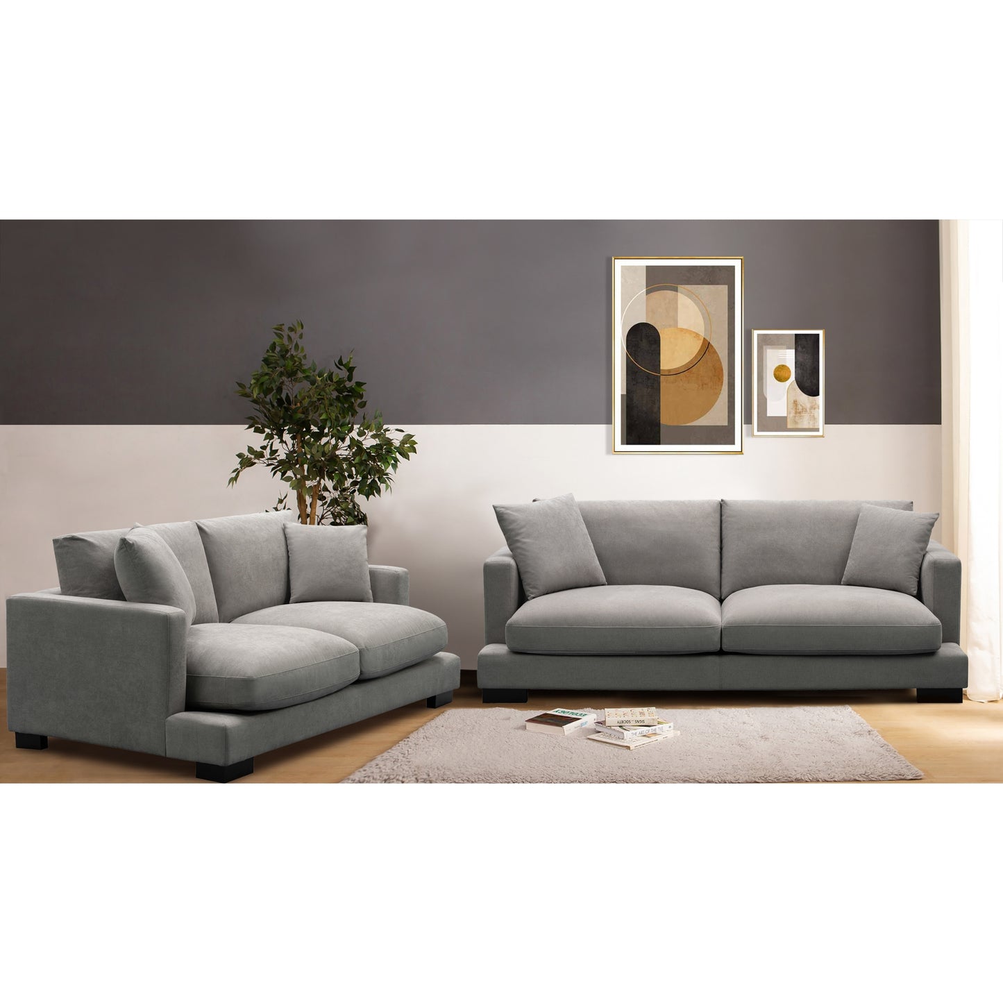 Royalty 3 + 3 Seater Sofa Fabric Uplholstered Left Chaise Lounge Couch - Grey - Cosy Abode