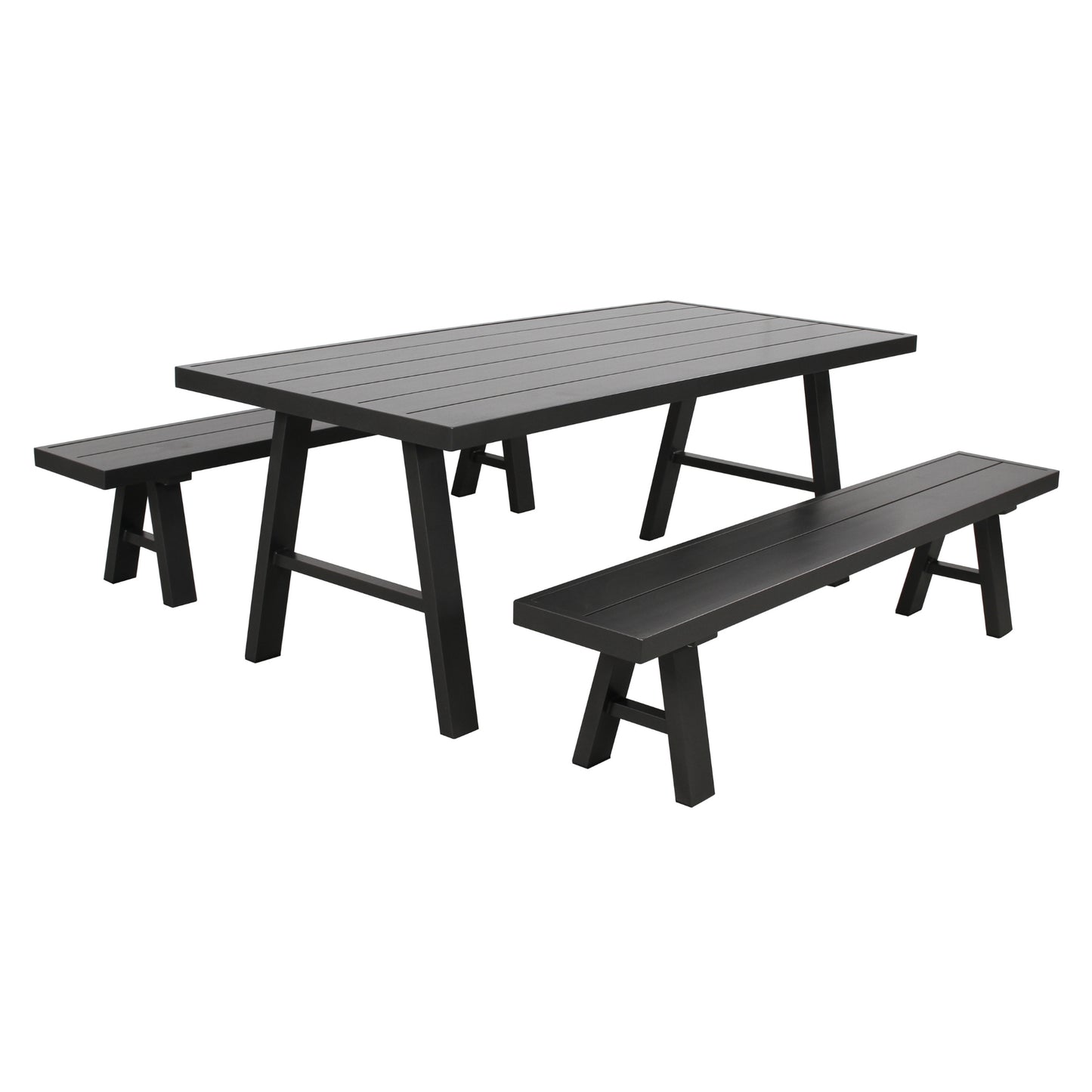 Tiama 3pc 190cm Aluminium Outdoor Dining Table Bench Set - Cosy Abode