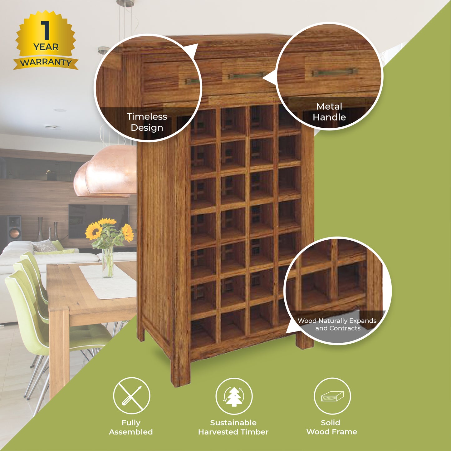 Birdsville Wine Rack 28 Bottle Sideboard Buffet Cabinet Wooden Storage - Brown - Cosy Abode