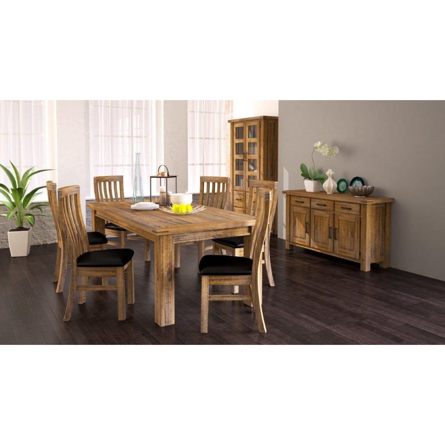 Teasel Buffet Table 191cm 4 Door 4 Drawer Solid Pine Timber Wood - Rustic Oak - Cosy Abode