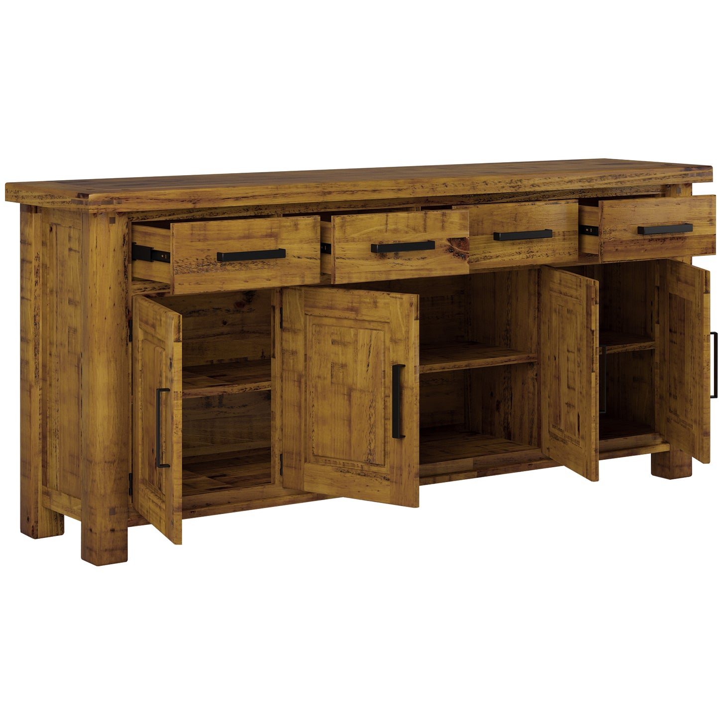 Teasel Buffet Table 191cm 4 Door 4 Drawer Solid Pine Timber Wood - Rustic Oak - Cosy Abode