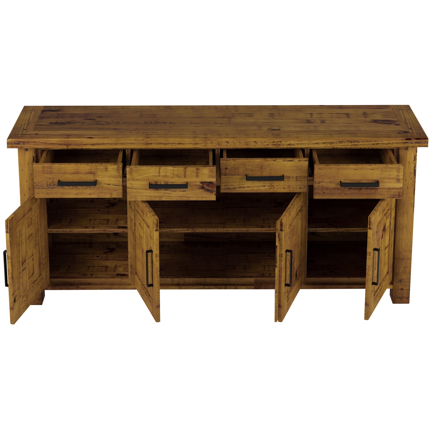 Teasel Buffet Table 191cm 4 Door 4 Drawer Solid Pine Timber Wood - Rustic Oak - Cosy Abode
