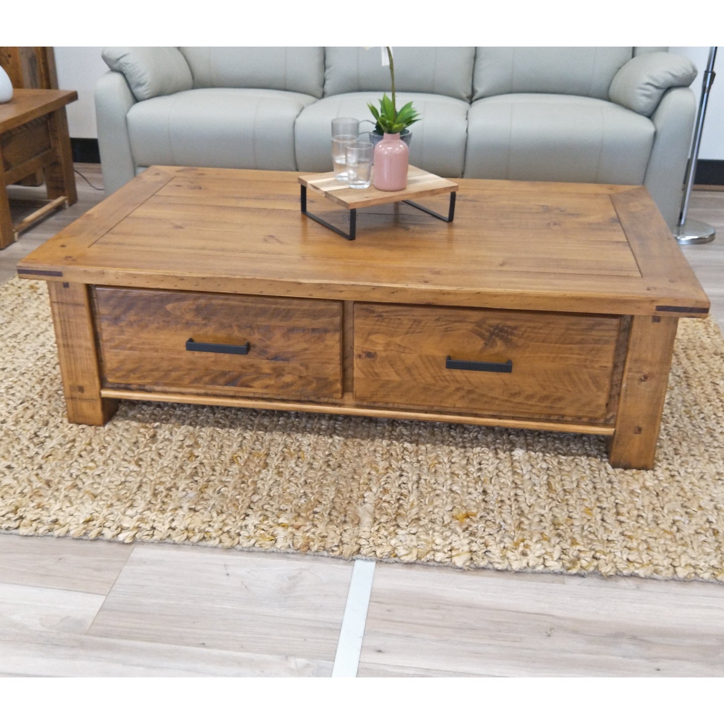 Teasel Coffee Table 140cm Solid Pine Timber Wood - Rustic Oak - Cosy Abode