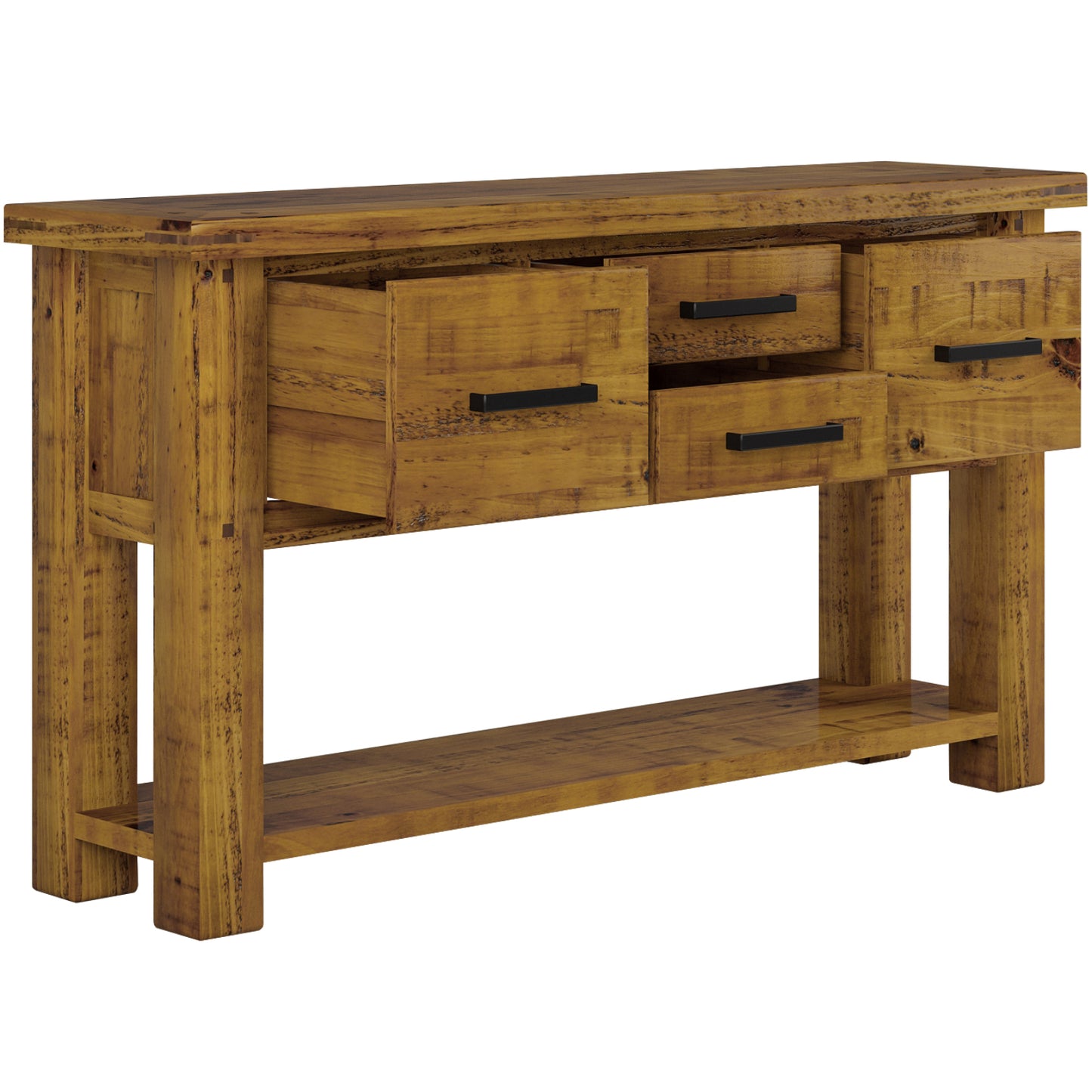 Teasel Console Hallway Entry Table 147cm Solid Pine Timber Wood - Rustic Oak - Cosy Abode
