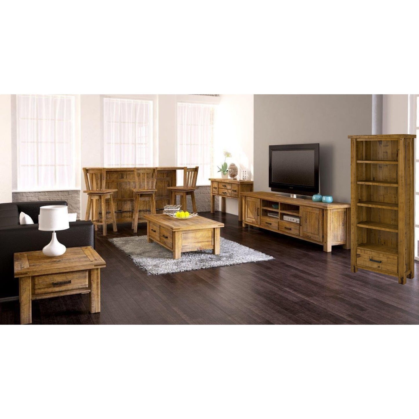 Teasel Bookshelf 190cm Bookcase Display Unit Solid Pine Timber Wood - Rustic Oak - Cosy Abode