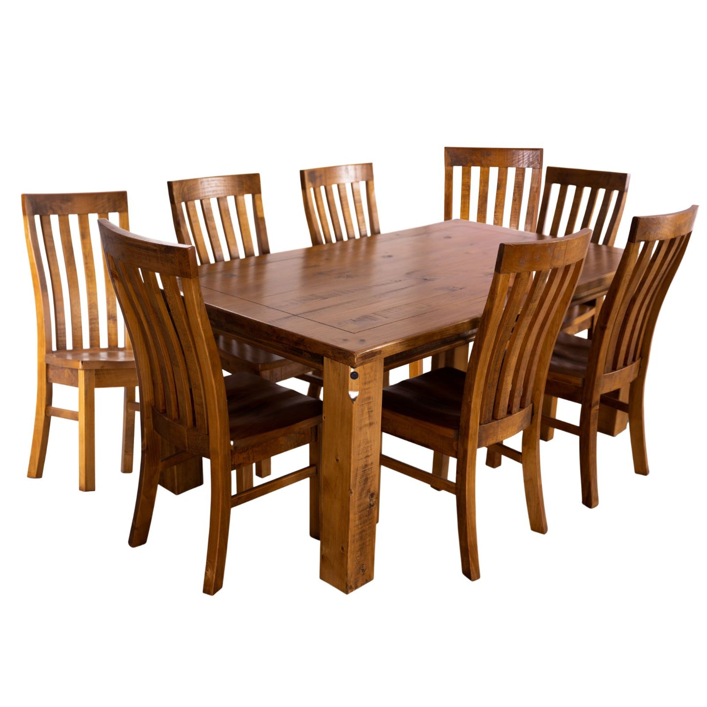Teasel 9pc Dining Set 210cm Table 8 Chair Solid Pine Wood Timber - Rustic Oak - Cosy Abode